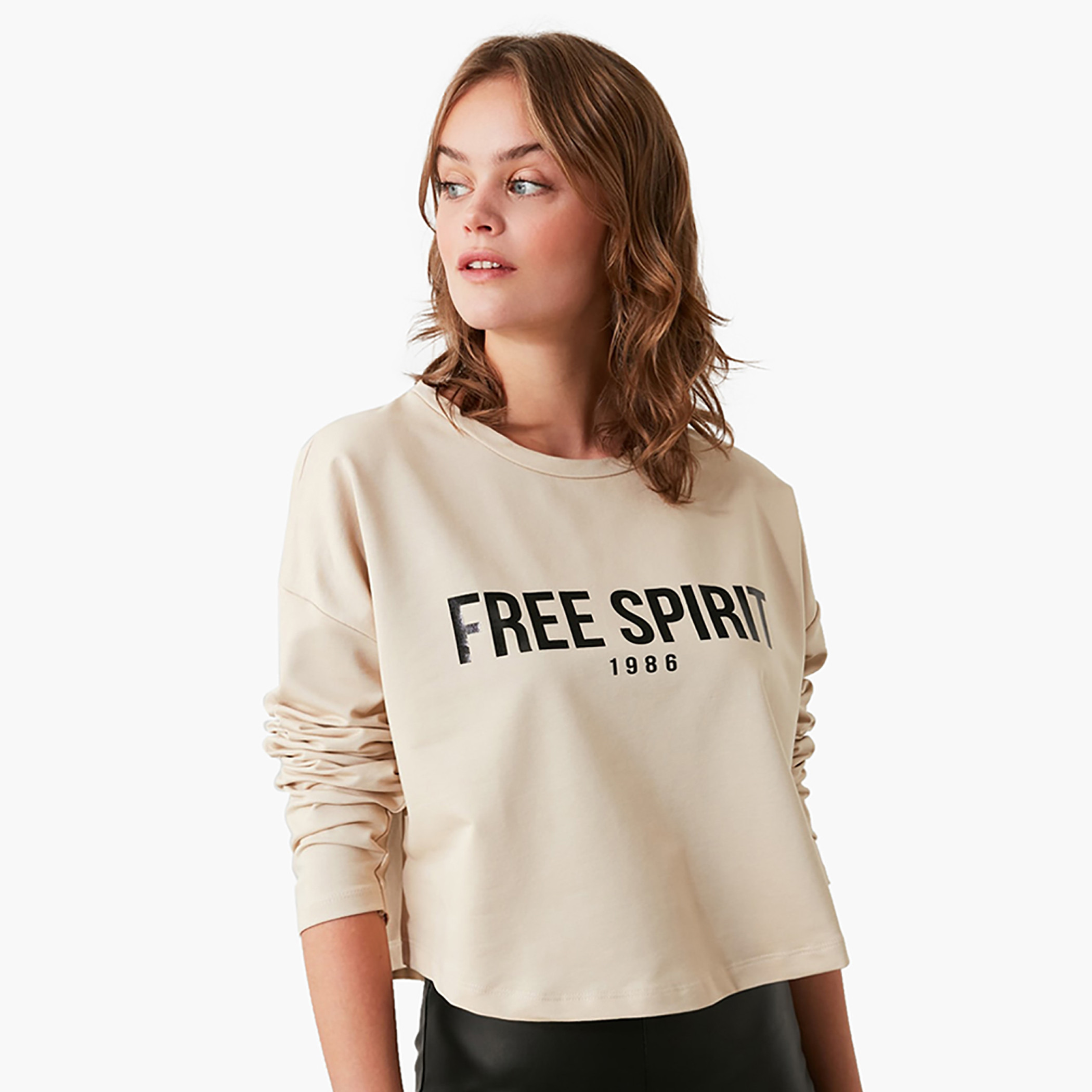 سويت شيرت بياقة مستديرة وأكمام طويلة وطبعات شعار من تيرنديول-women-winterwear-hoodiesandsweatshirts-hoodies-image-1