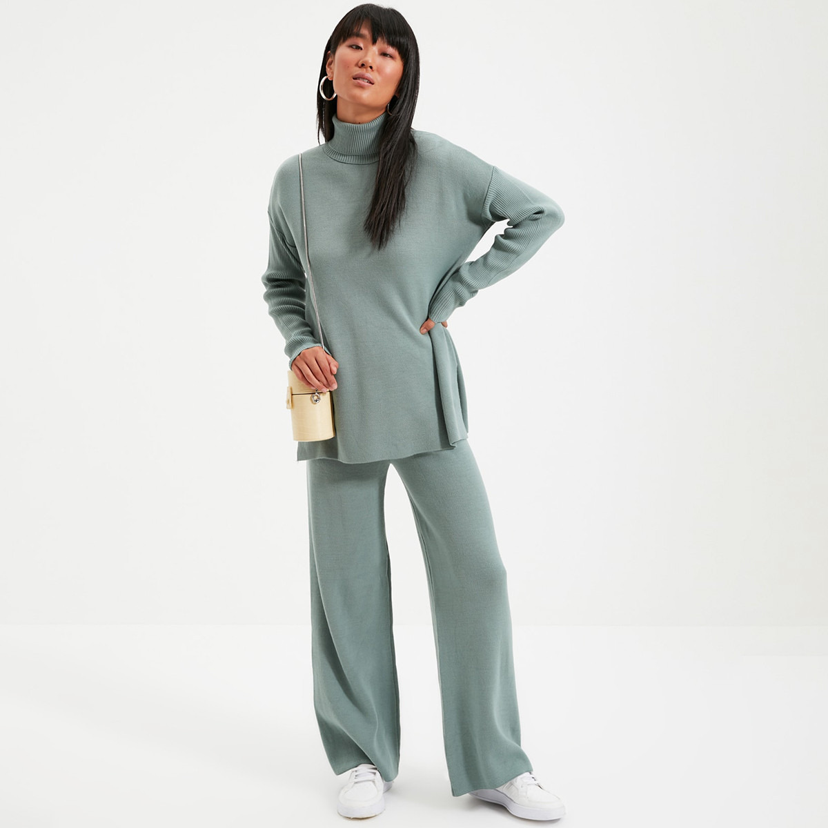 Set of 2 Trendyol Women Solid Pyjama with Turtle Neck Sweater-women-clothing-coordsets-image-1