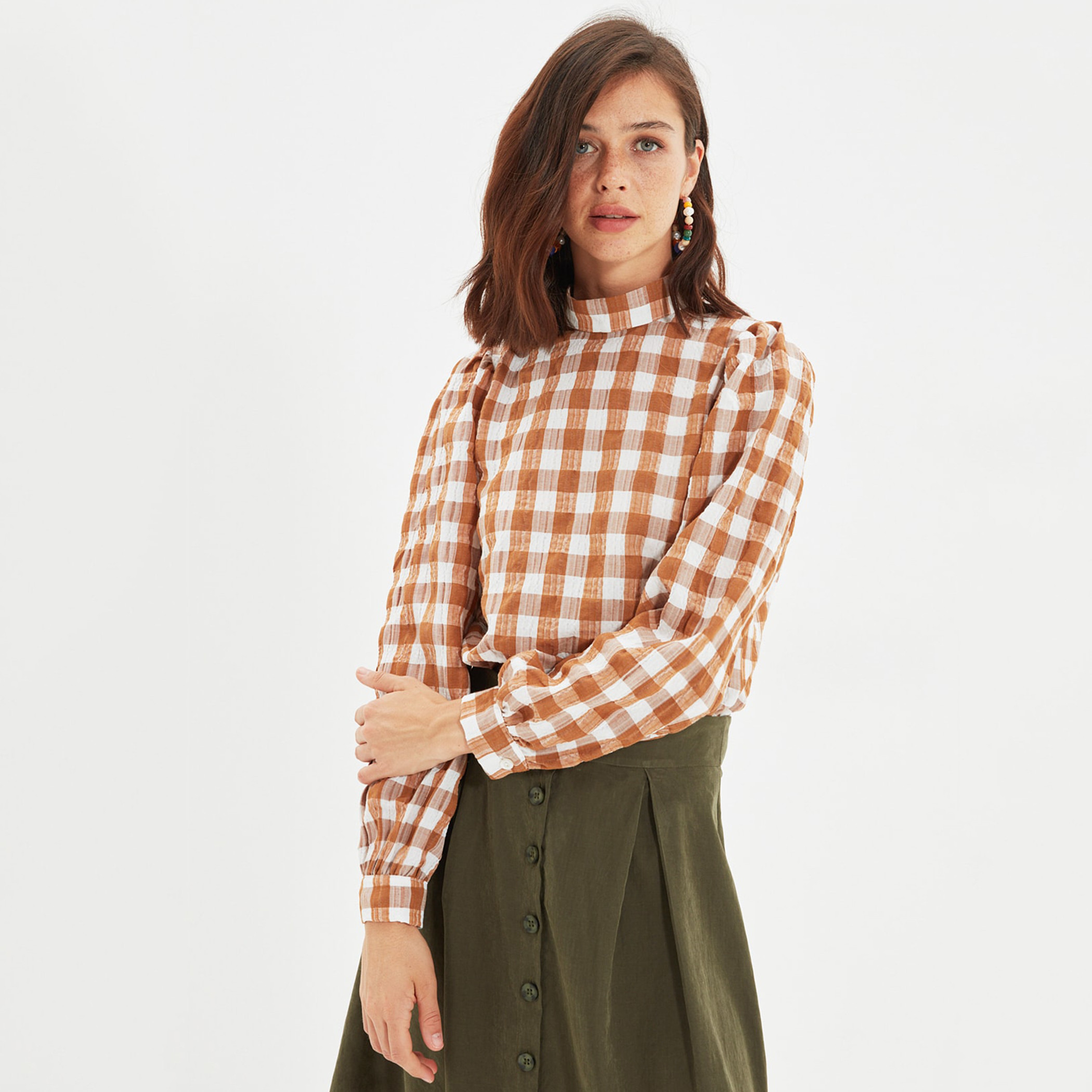 Trendyol Women Checked Long Sleeves Blouse-women-clothing-shirtsandblouses-blouses-image-1