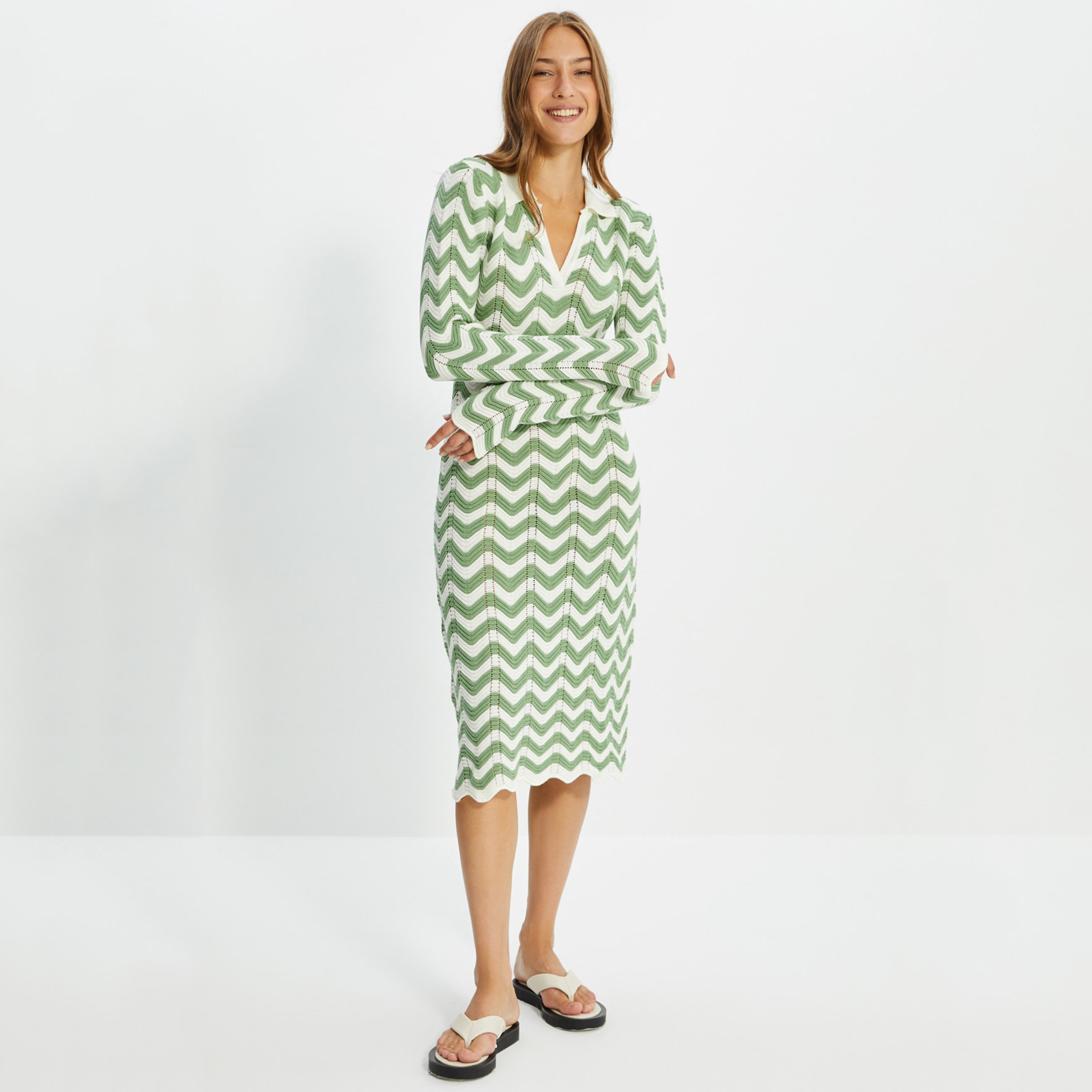 ترينديول أبيض متوسط الطول فستان-women-clothing-dresses-image-2