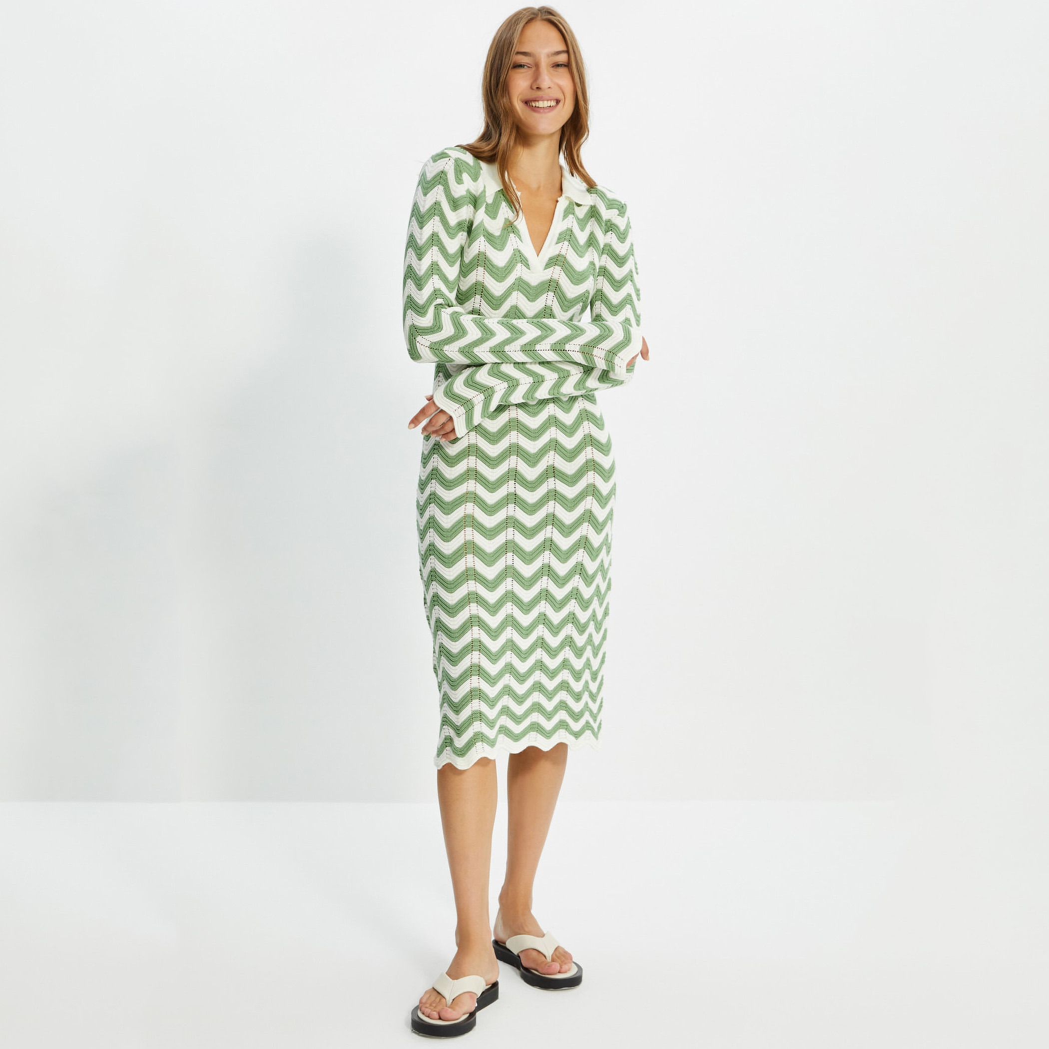 ترينديول أبيض متوسط الطول فستان-women-clothing-dresses-image-3