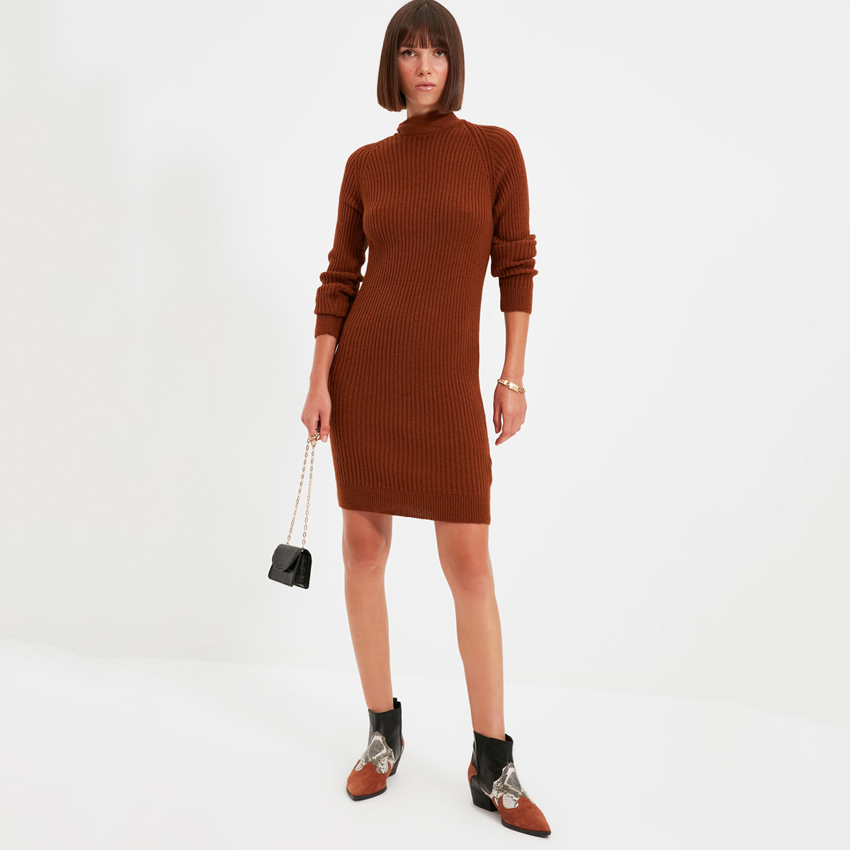 ترينديول بنى قصير فستان-women-clothing-dresses-image-1