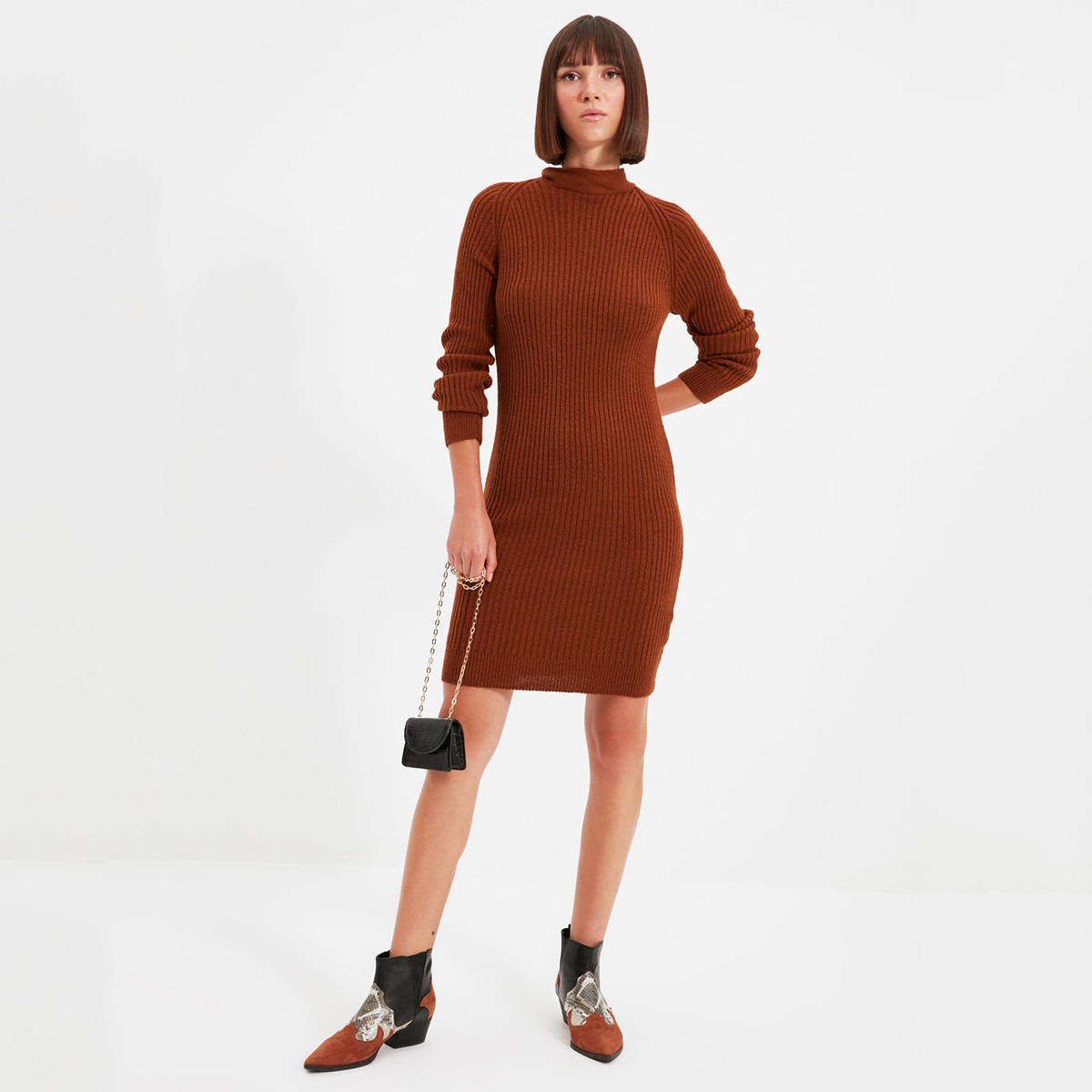 ترينديول بنى قصير فستان-women-clothing-dresses-image-2