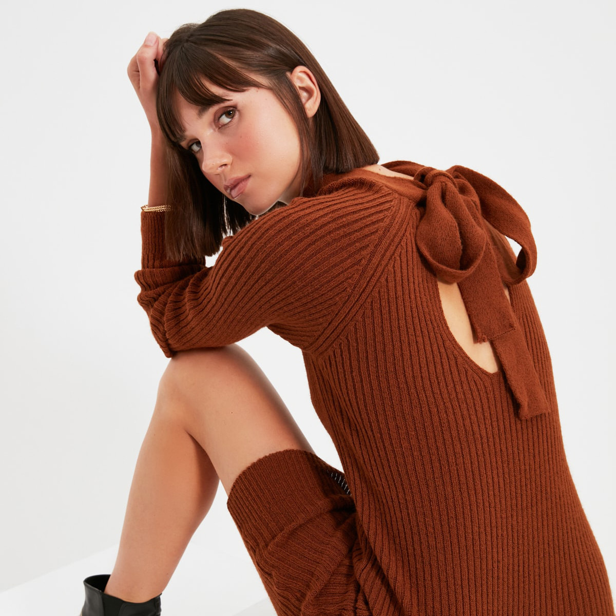ترينديول بنى قصير فستان-women-clothing-dresses-image-3