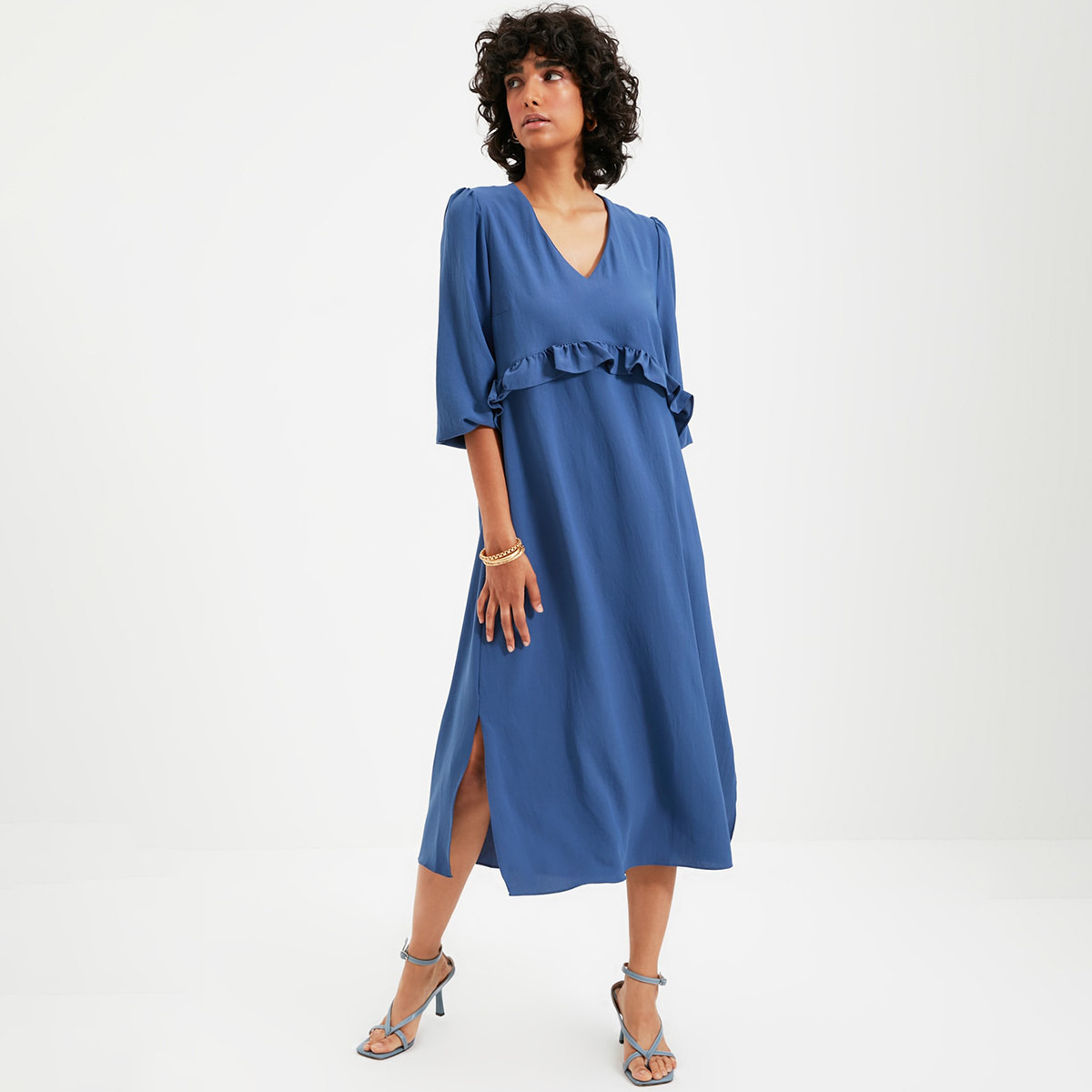 ترينديول أزرق متوسط الطول فستان-women-clothing-dresses-image-1