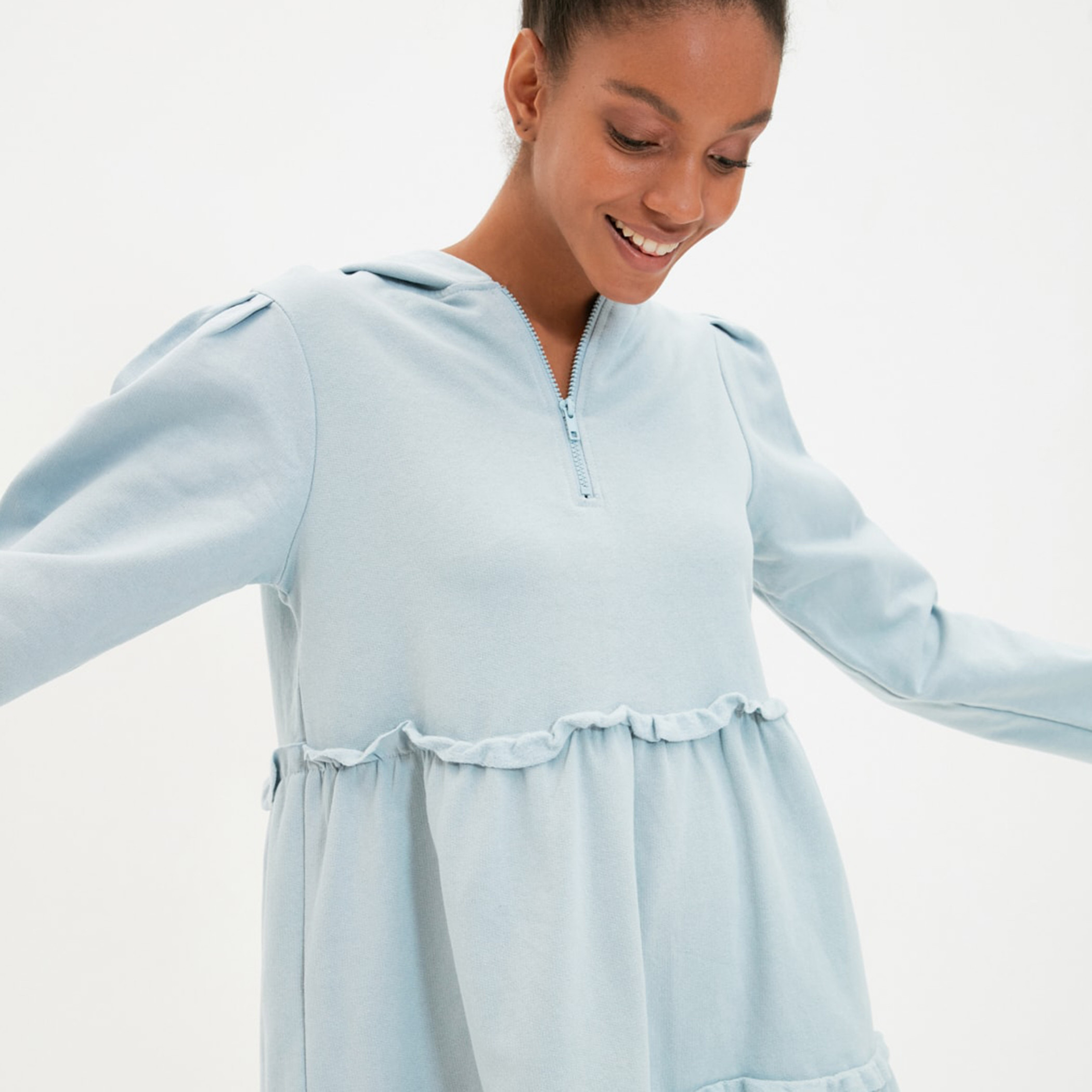 Trendyol Women Solid Zipper Hooded Shift Dress-women-clothing-dresses-image-2