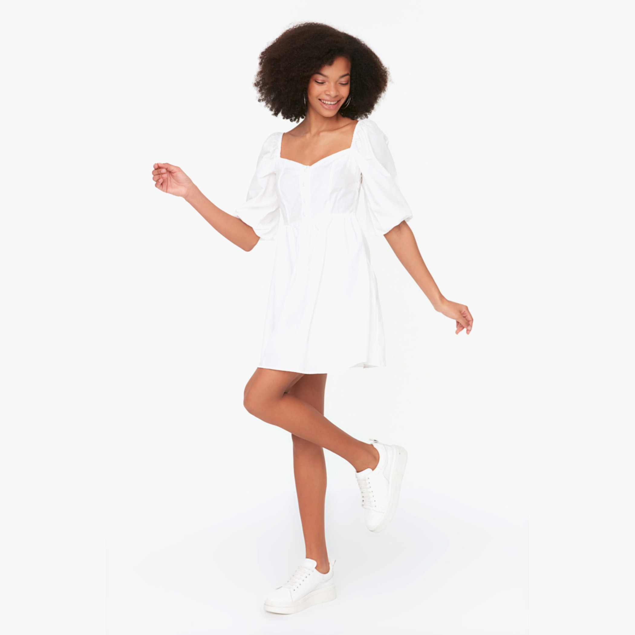 Trendyol Women Solid White Sweetheart Neck Mini Skater Dress-women-clothing-dresses-image-1