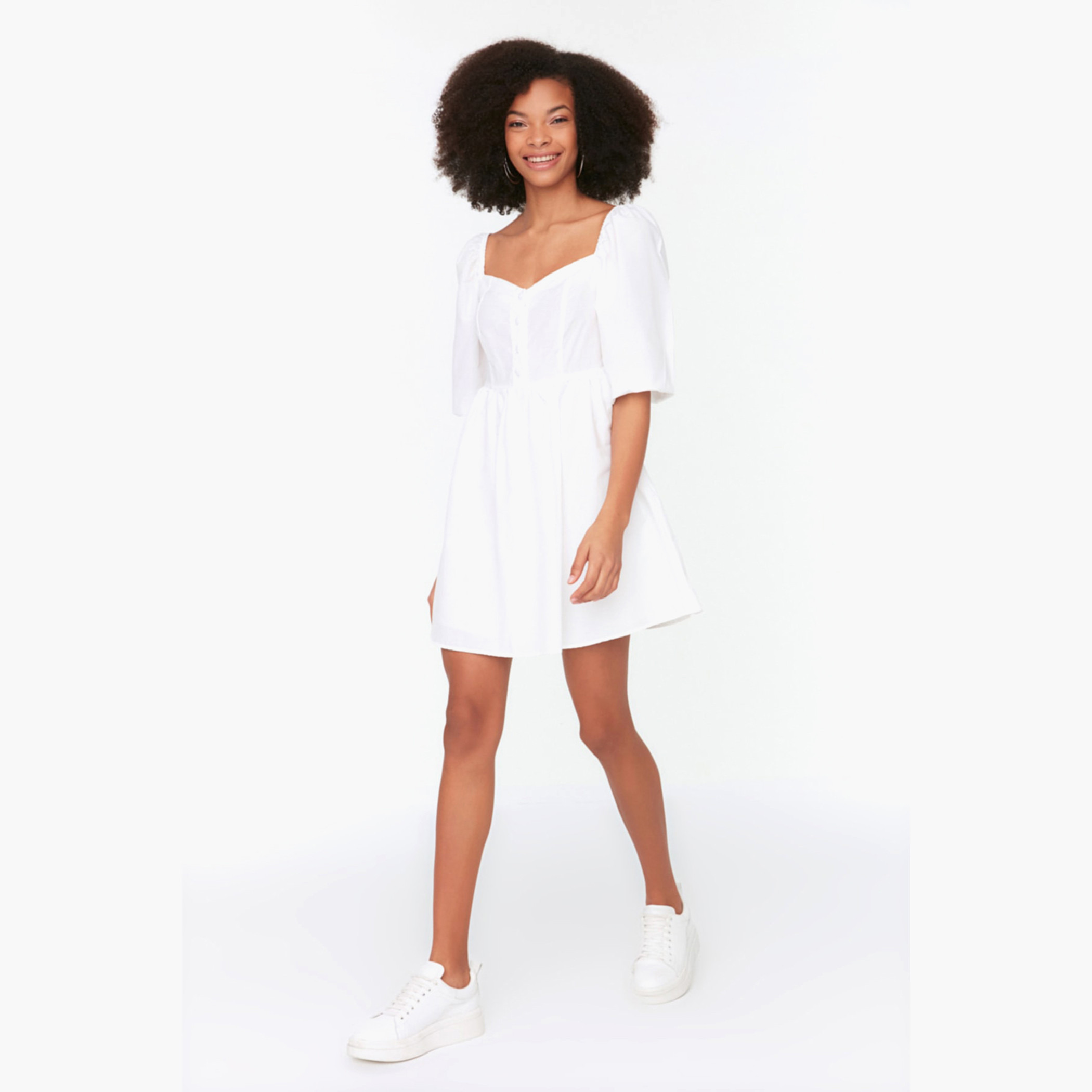 Trendyol Women Solid White Sweetheart Neck Mini Skater Dress-women-clothing-dresses-image-2