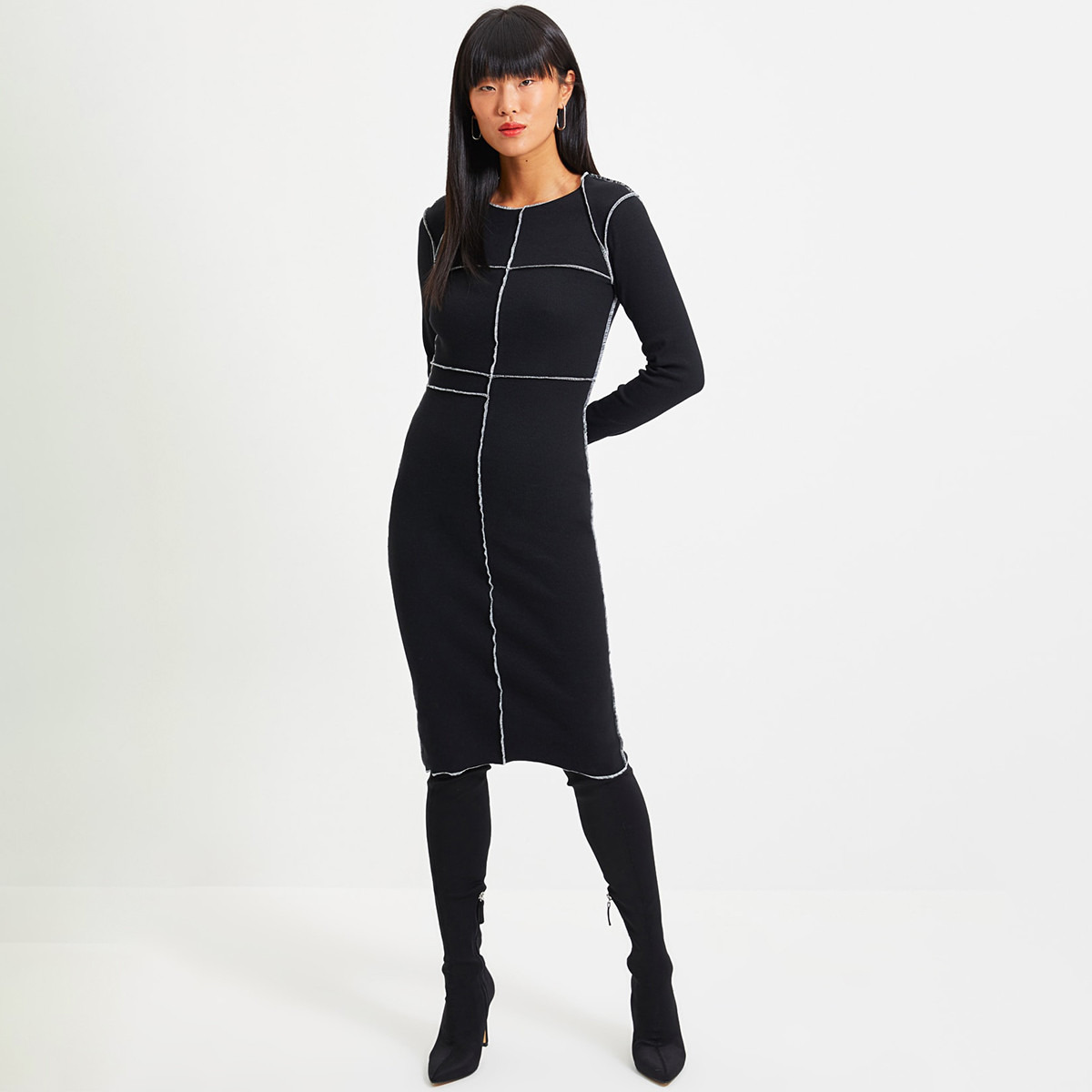 ترينديول أسود متوسط الطول فستان-women-clothing-dresses-image-1