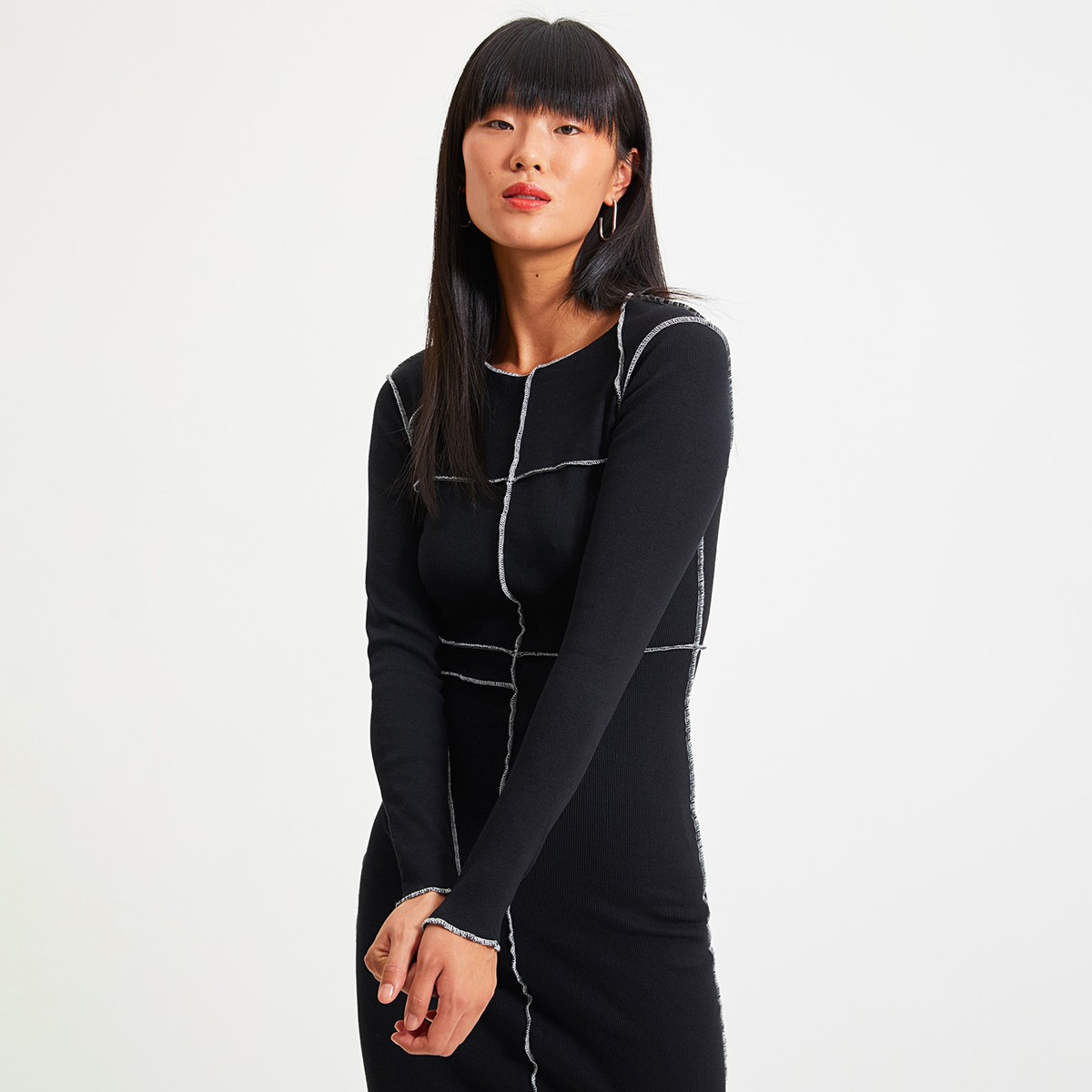 ترينديول أسود متوسط الطول فستان-women-clothing-dresses-image-4