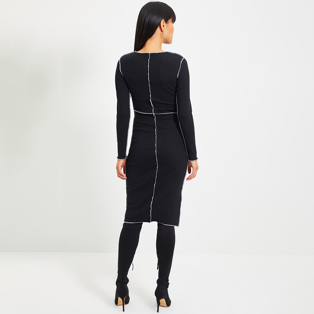 ترينديول أسود متوسط الطول فستان-women-clothing-dresses-image-5