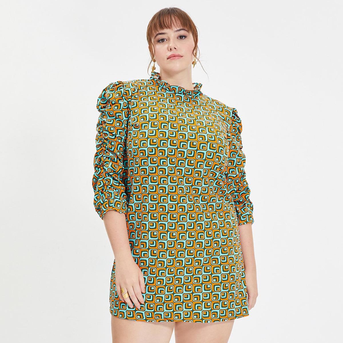 Trendyol Women Printed Ruffled Neck Mini Dress-women-clothing-dresses-image-1