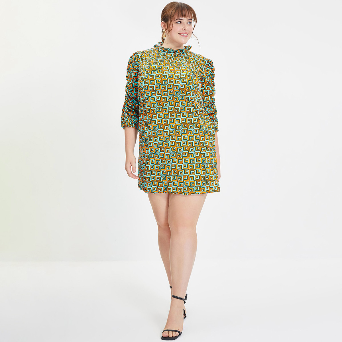 Trendyol Women Printed Ruffled Neck Mini Dress-women-clothing-dresses-image-3