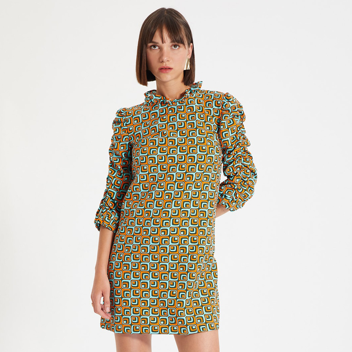 Trendyol Women Printed Ruffled Neck Mini Dress-women-clothing-dresses-image-5