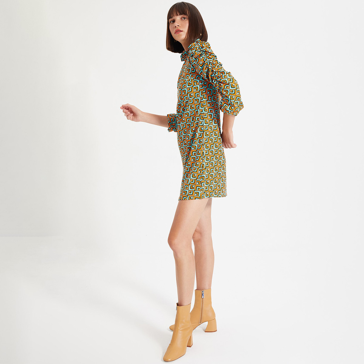 Trendyol Women Printed Ruffled Neck Mini Dress-women-clothing-dresses-image-6