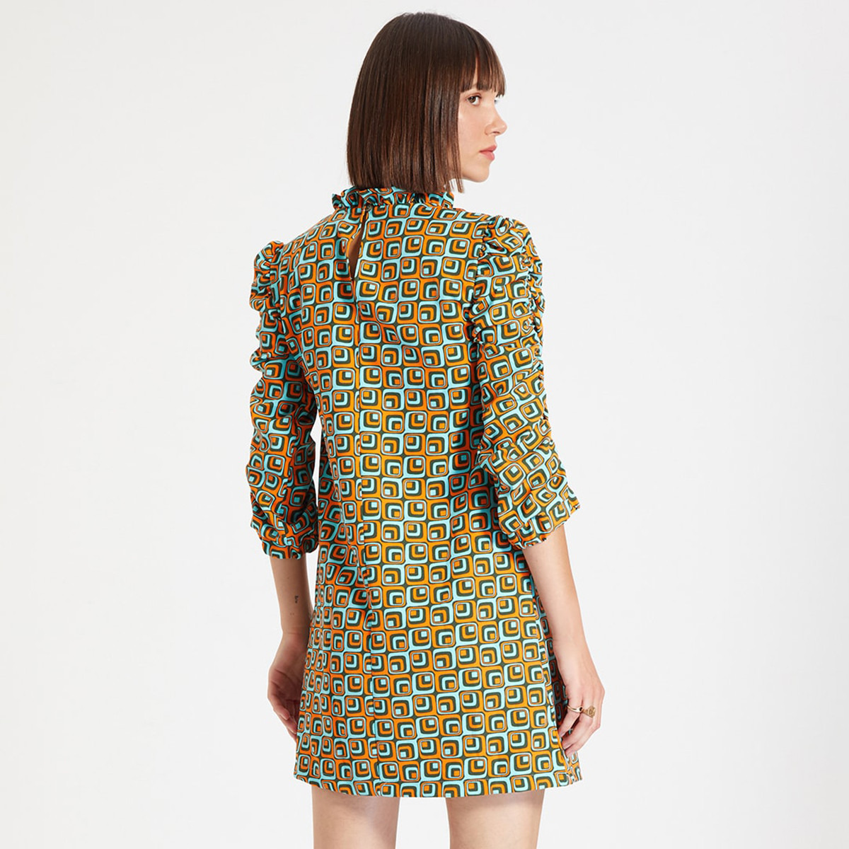 Trendyol Women Printed Ruffled Neck Mini Dress-women-clothing-dresses-image-9