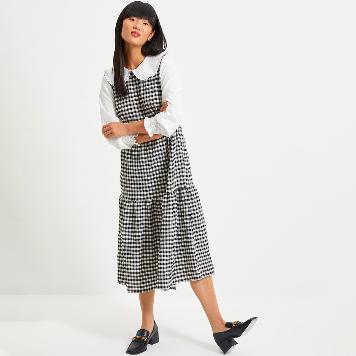 Trendyol Women Checked Peter Pan Neck Midi Dress-women-clothing-dresses-image-1