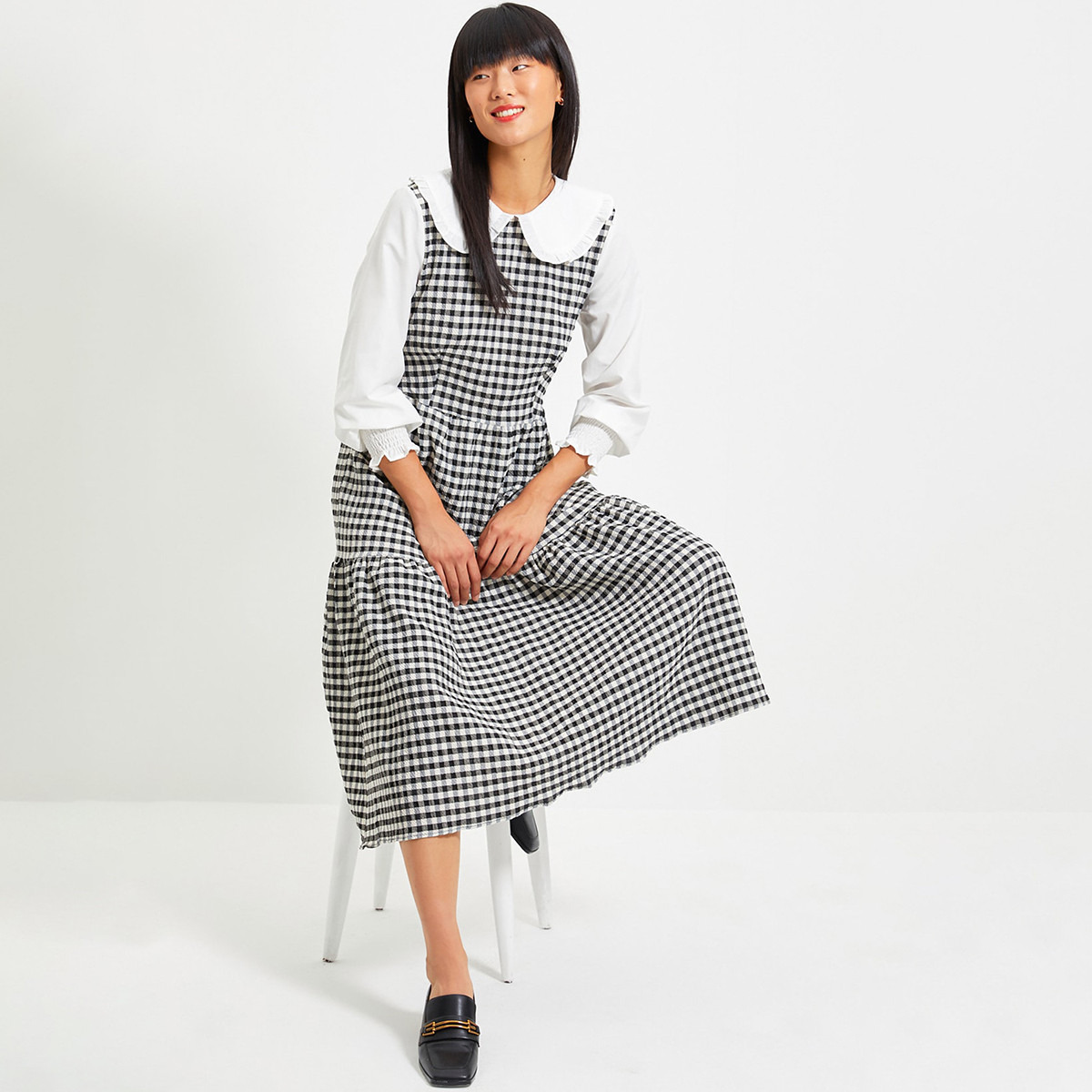 ترينديول أبيض متوسط الطول فستان-women-clothing-dresses-image-2