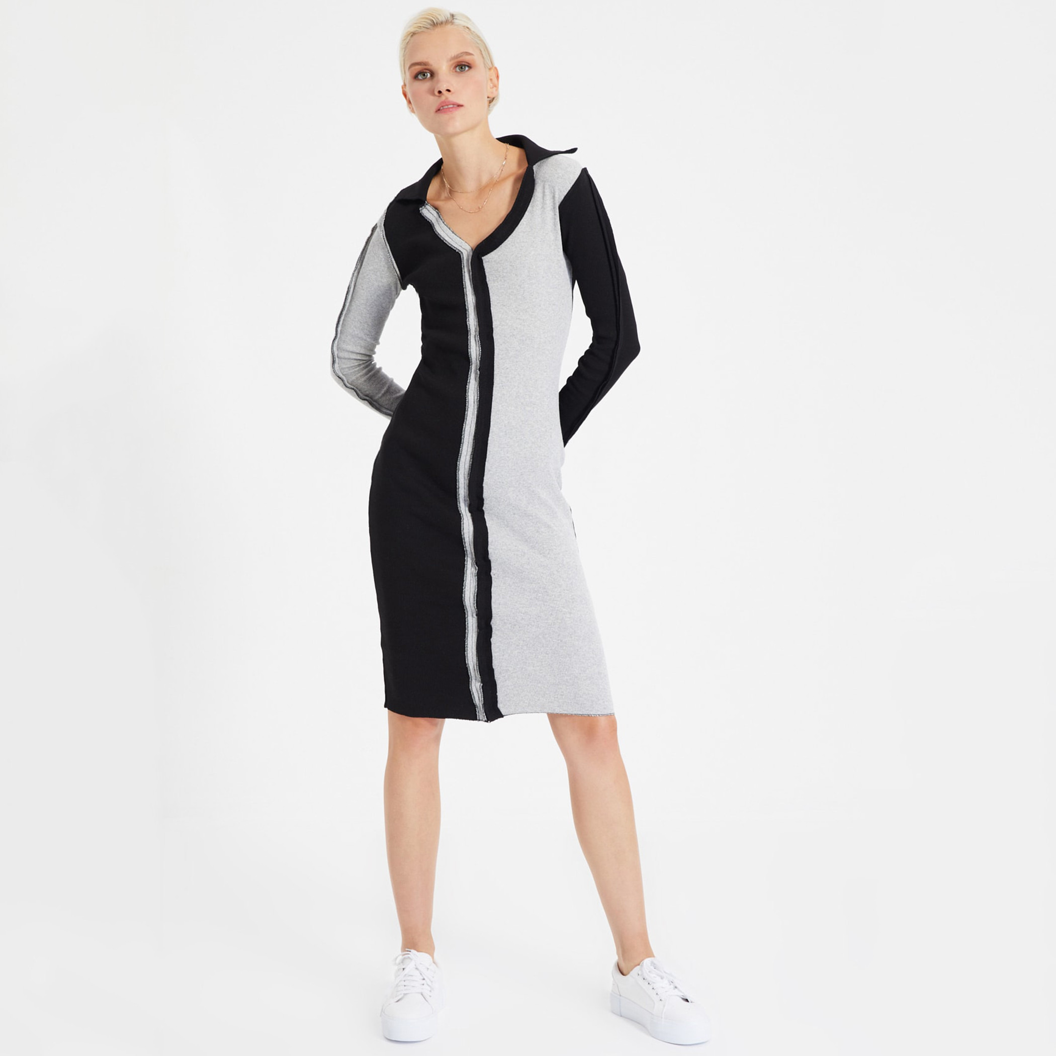 ترينديول أسود متوسط الطول فستان-women-clothing-dresses-image-3