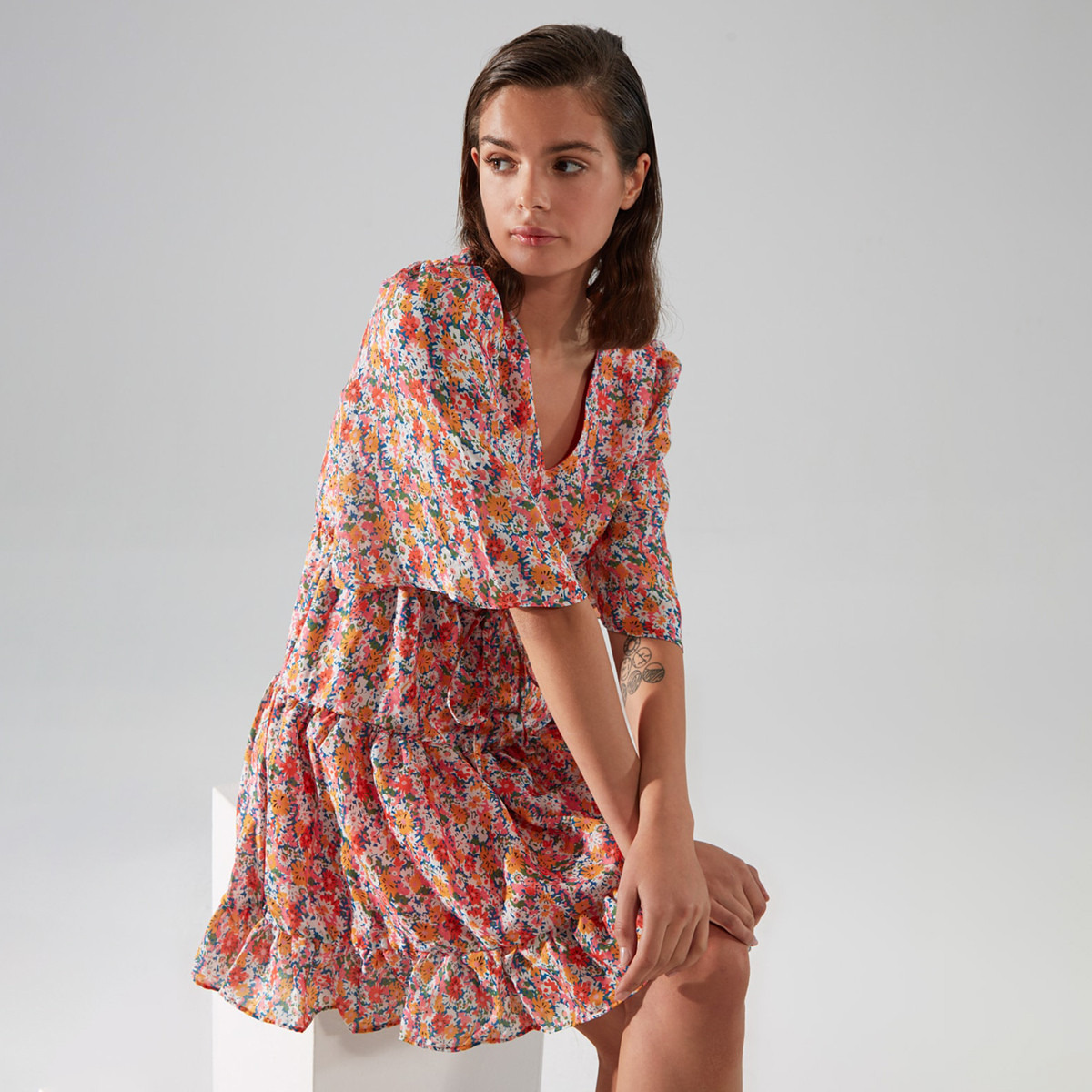 Trendyol Women Floral V-Neck Mini Dress-women-clothing-dresses-image-1