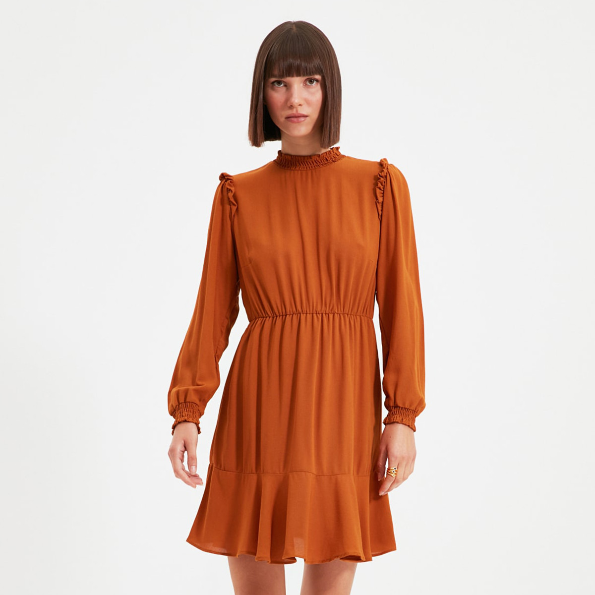 ترينديول البرتقالي قصير فستان-women-clothing-dresses-image-1