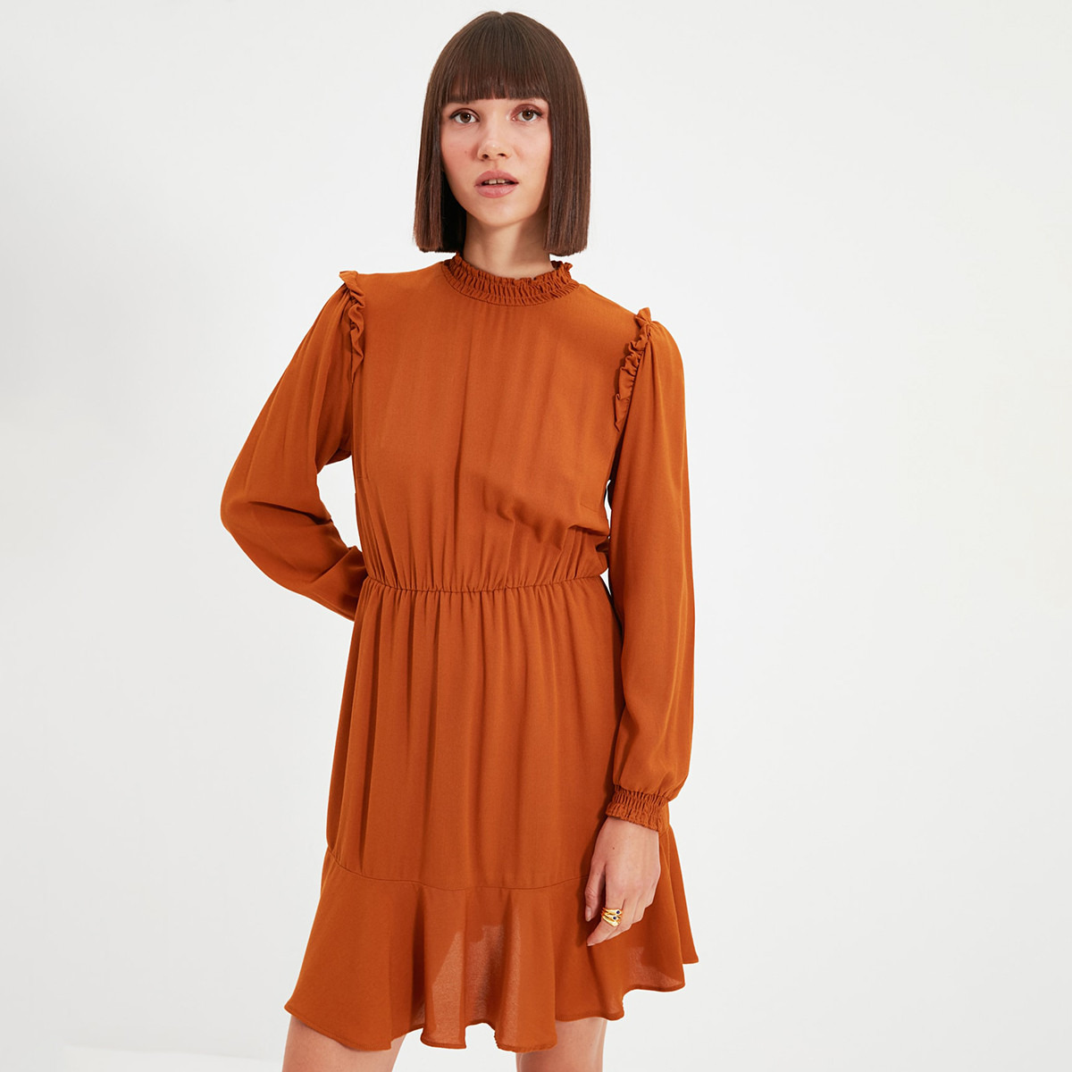ترينديول البرتقالي قصير فستان-women-clothing-dresses-image-2