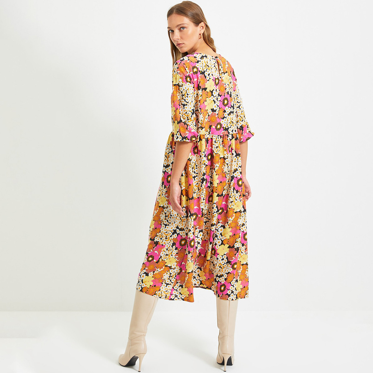 Trendyol Women Floral Crew Neck Midi Dress-women-clothing-dresses-image-5
