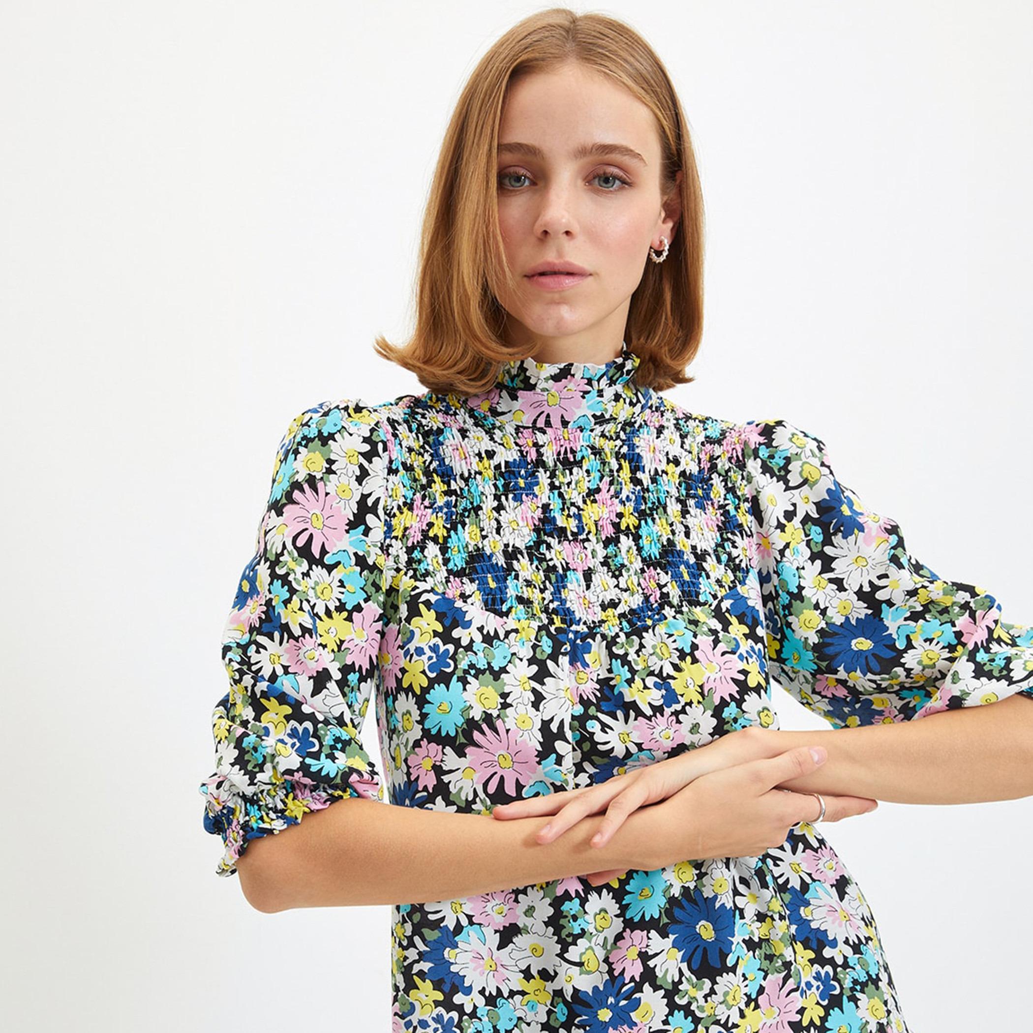 Trendyol Women Floral High Neck Mini Shift Dress-women-clothing-dresses-image-4