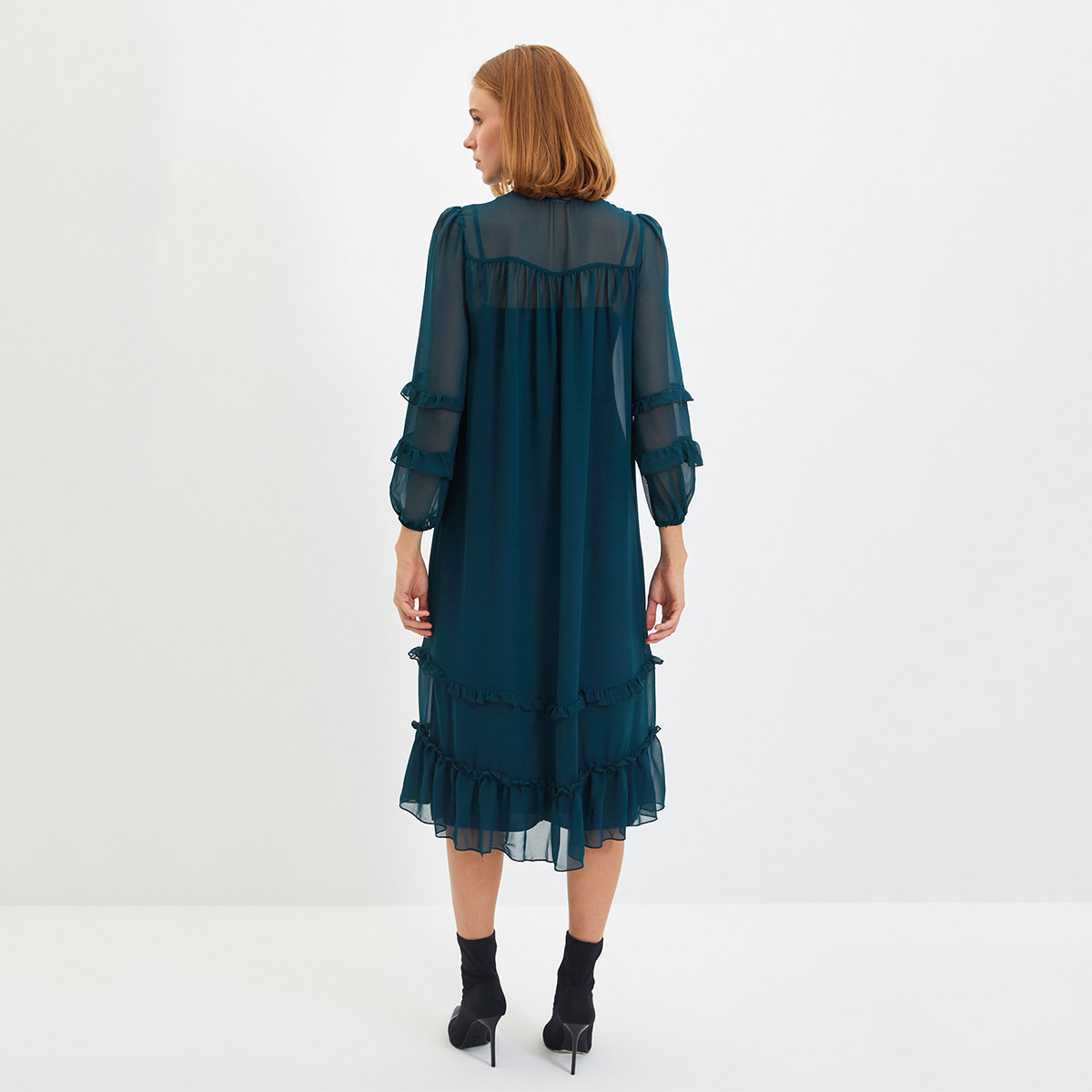 Trendyol Women Ruffle Mandarin Neck Midi Dress-women-clothing-dresses-image-5
