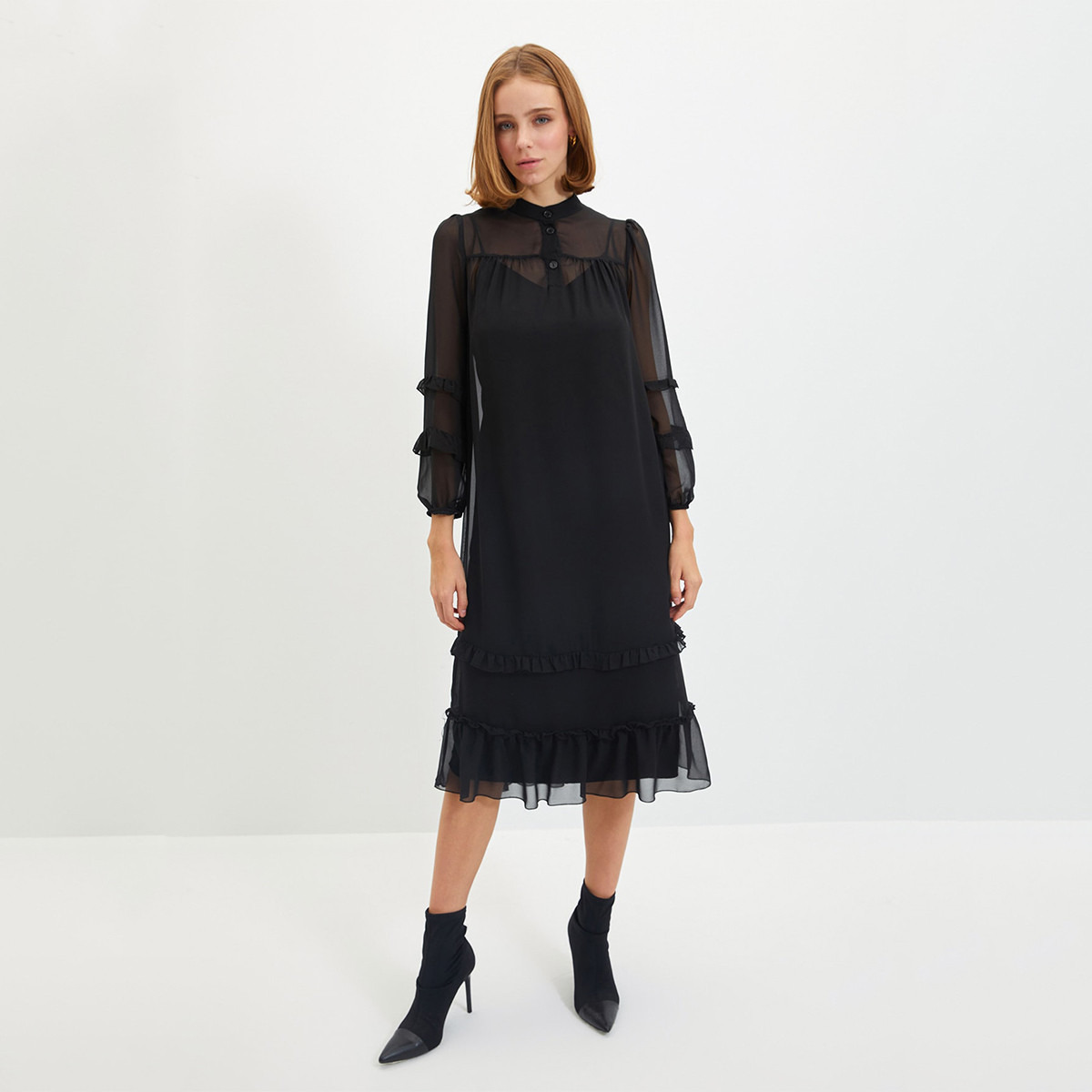 ترينديول أسود متوسط الطول فستان-women-clothing-dresses-image-2