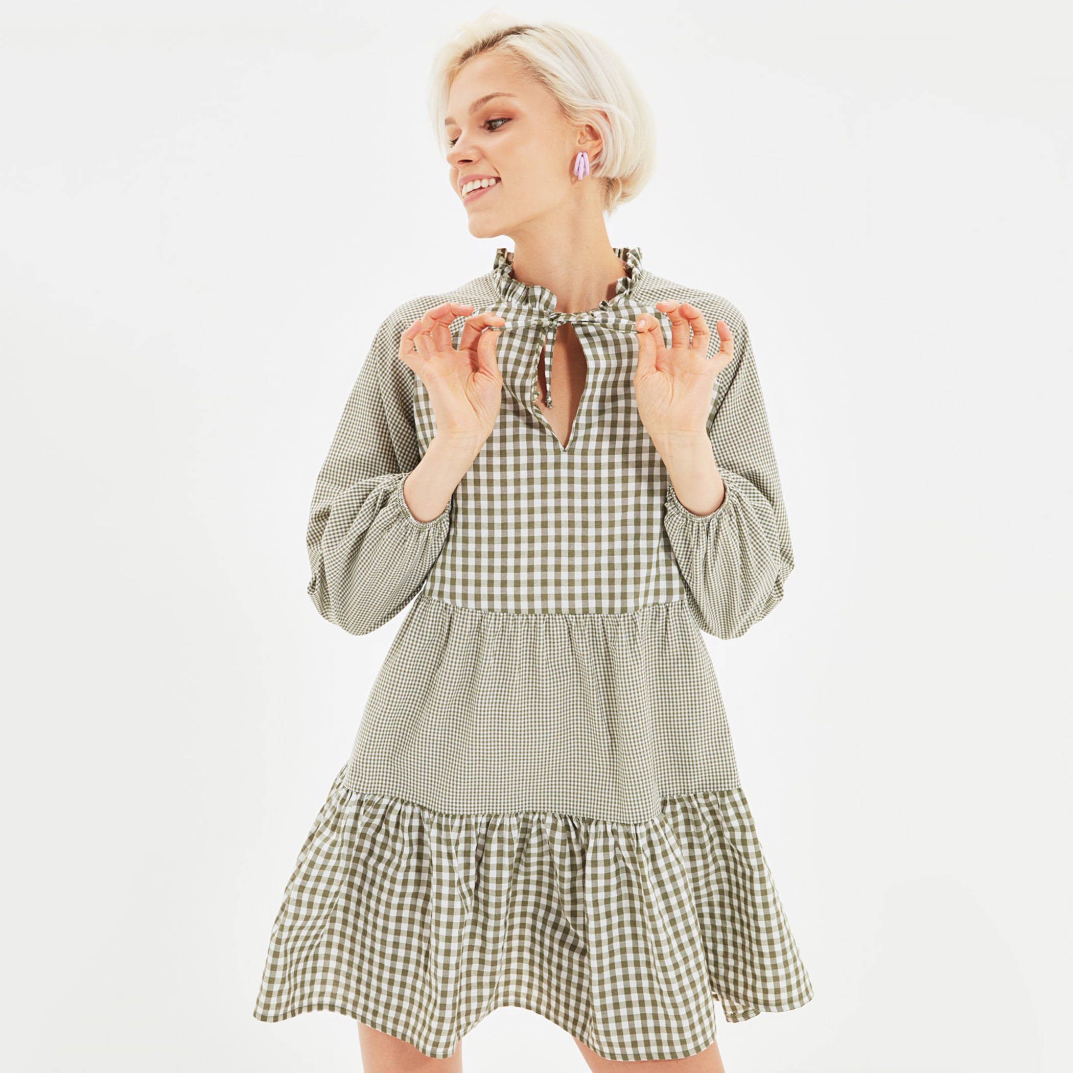 Trendyol Women Checked Long Sleeves Mini Shift Dress-women-clothing-dresses-image-1
