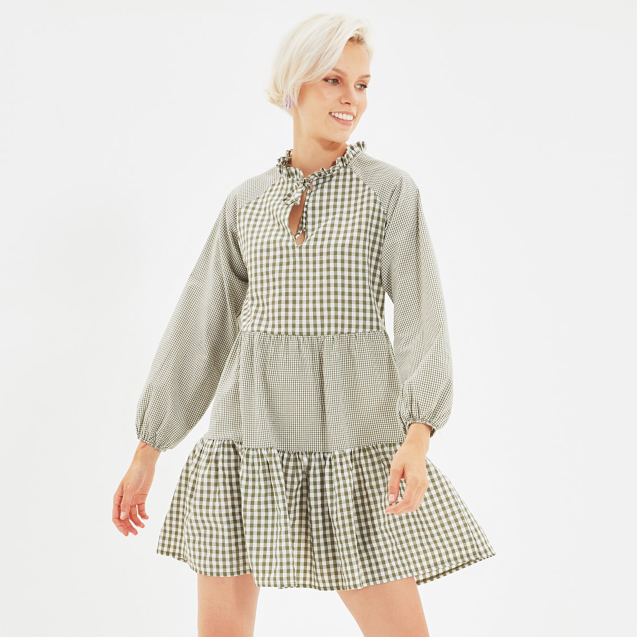 Trendyol Women Checked Long Sleeves Mini Shift Dress-women-clothing-dresses-image-2