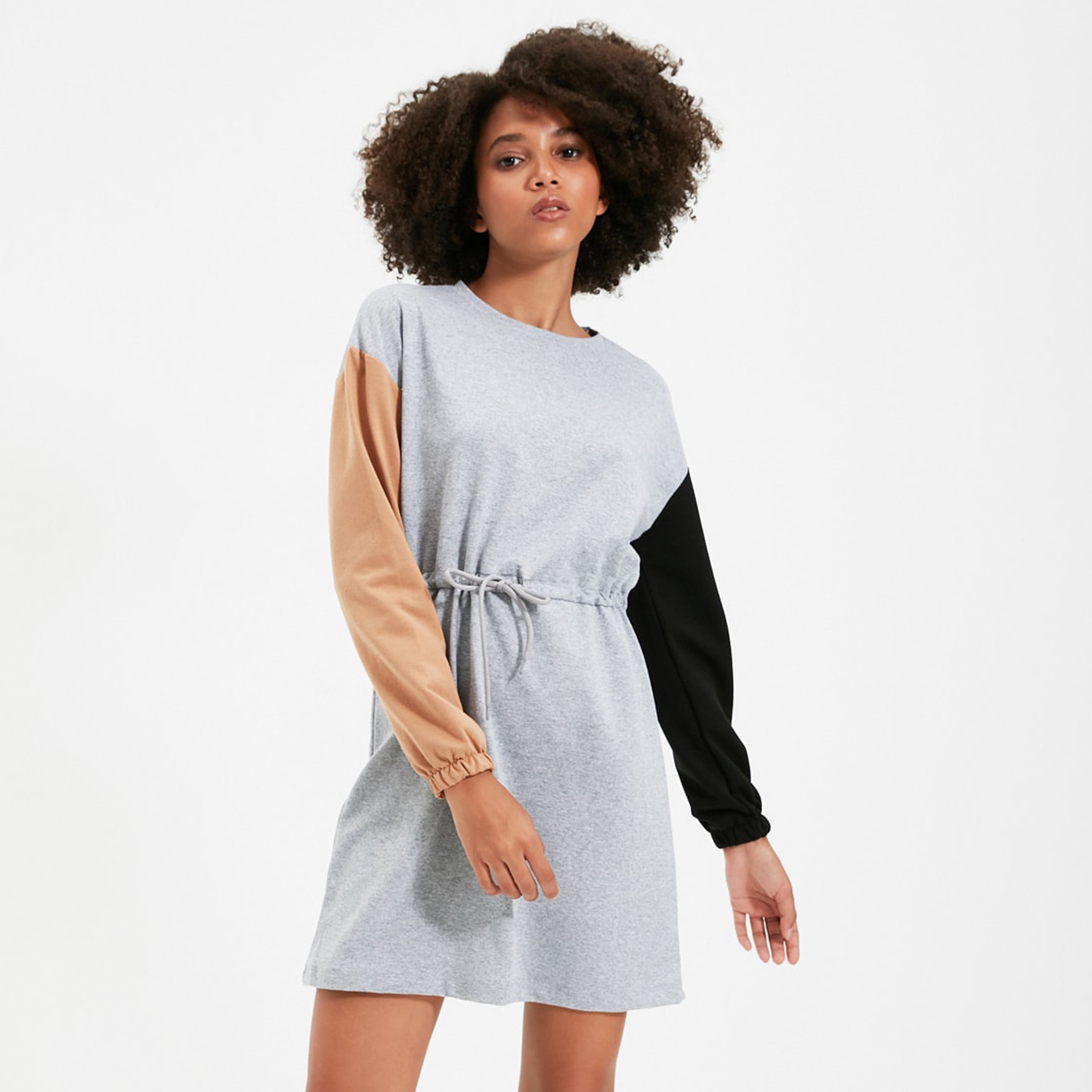 Trendyol Women Colour Blocking Drawstring Mini A-Line Dress-women-clothing-dresses-image-1