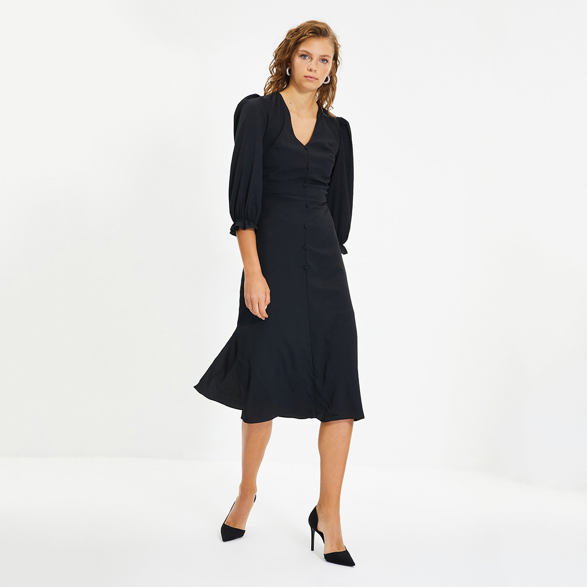 ترينديول أسود متوسط الطول فستان-women-clothing-dresses-image-1