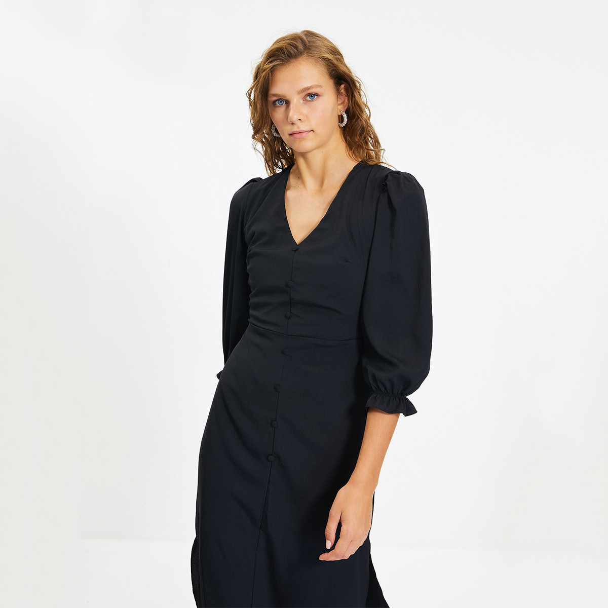 ترينديول أسود متوسط الطول فستان-women-clothing-dresses-image-3