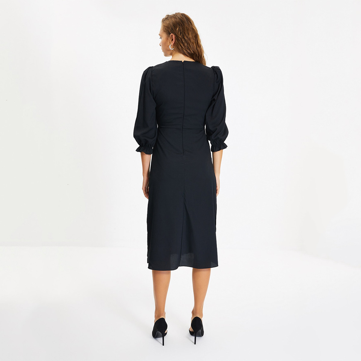ترينديول أسود متوسط الطول فستان-women-clothing-dresses-image-5
