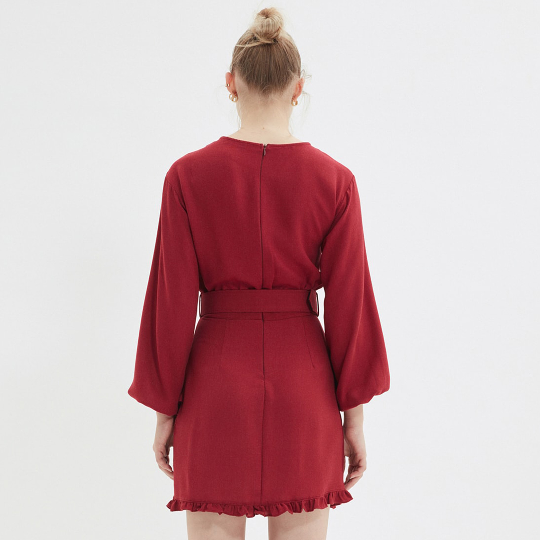Trendyol Women Solid Round Neck Belted Mini Dress-women-clothing-dresses-image-5