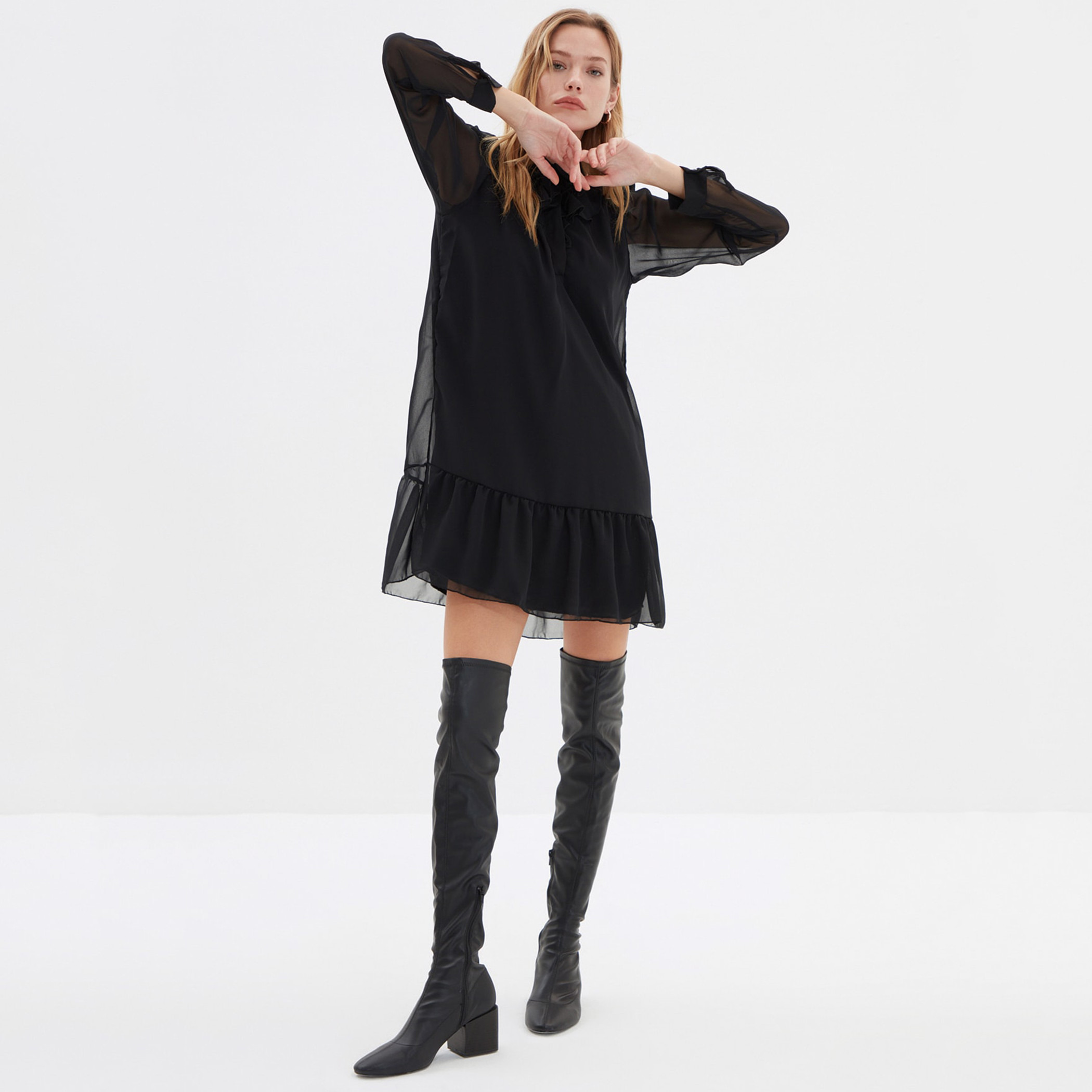 Trendyol Women Solid Collared Neck Mini Dress-women-clothing-dresses-image-1