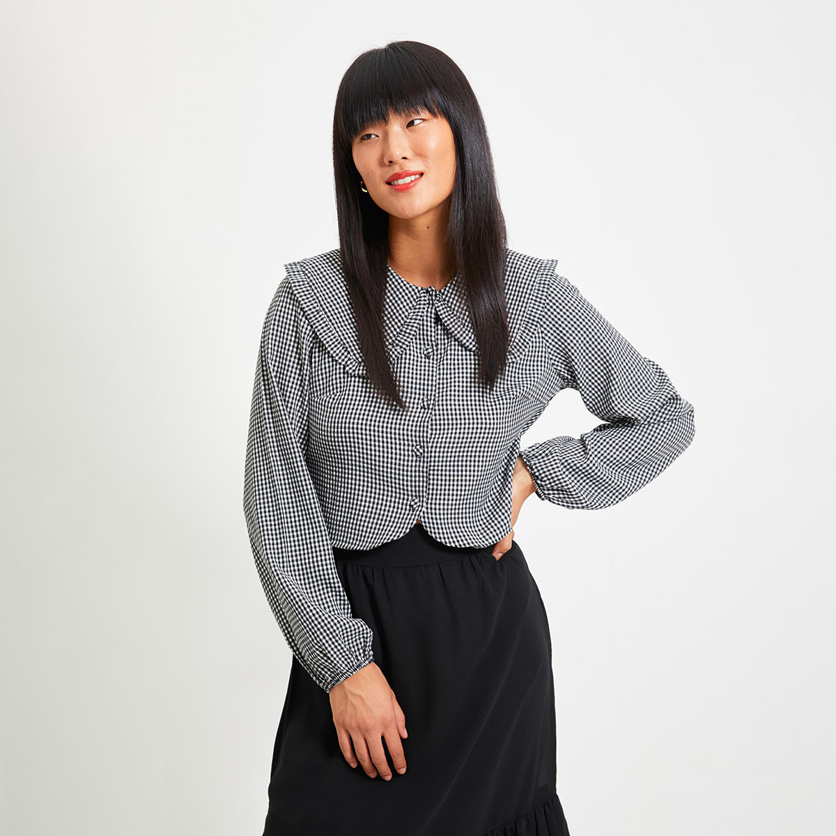 Trendyol Women Checked Long Sleeves Shirt-women-clothing-shirtsandblouses-blouses-image-1
