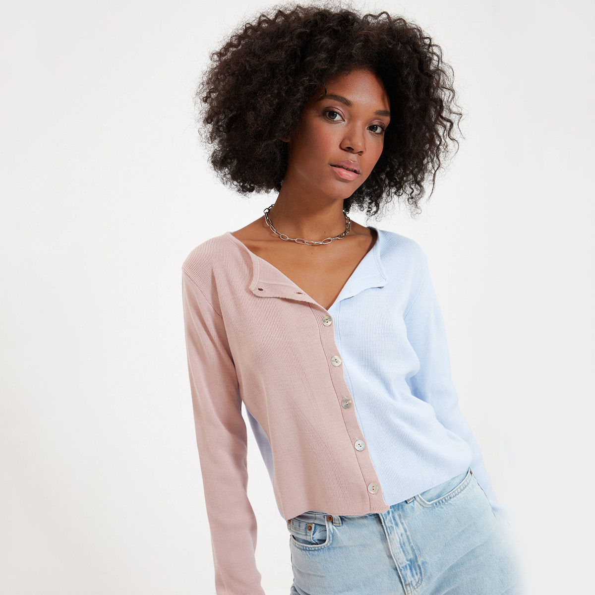 Trendyol Women Colour Blocking Button Closure Cardigan-women-winterwear-cardigansandjumpers-cardigans-image-2