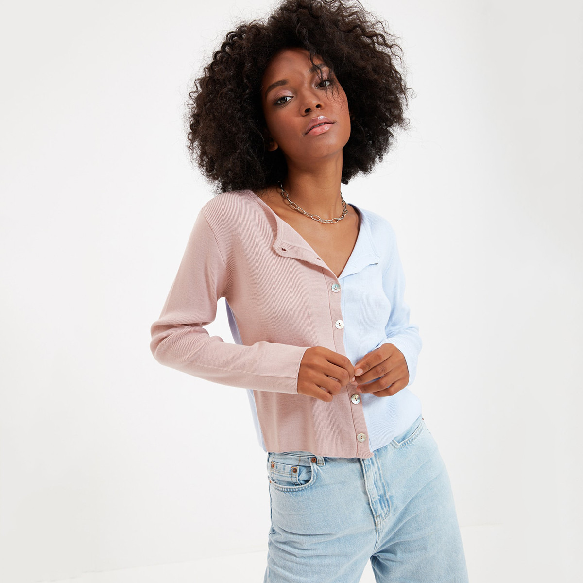 Trendyol Women Colour Blocking Button Closure Cardigan-women-winterwear-cardigansandjumpers-cardigans-image-3