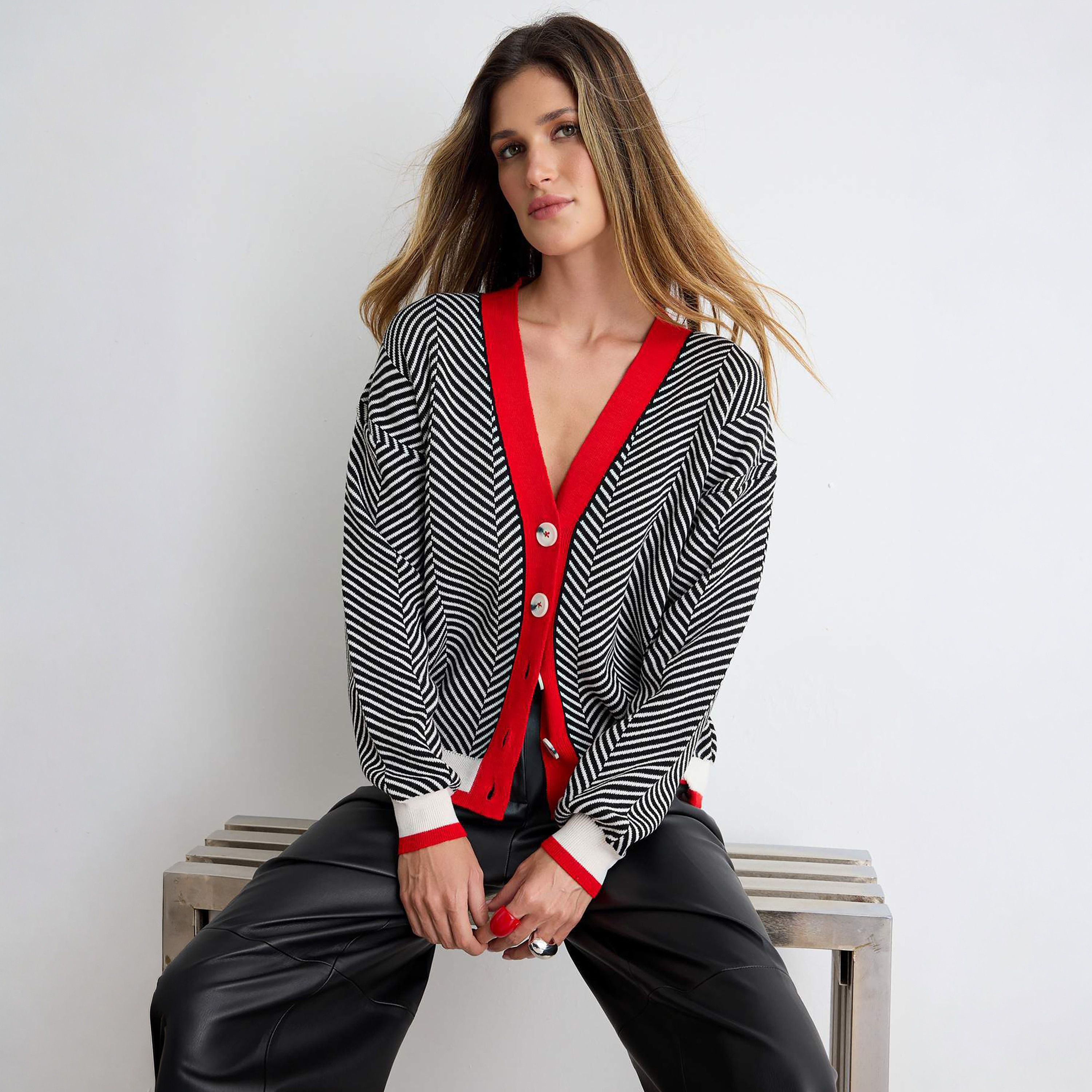 Trendyol Women Striped V-Neck Cardigan-women-winterwear-cardigansandjumpers-cardigans-image-3