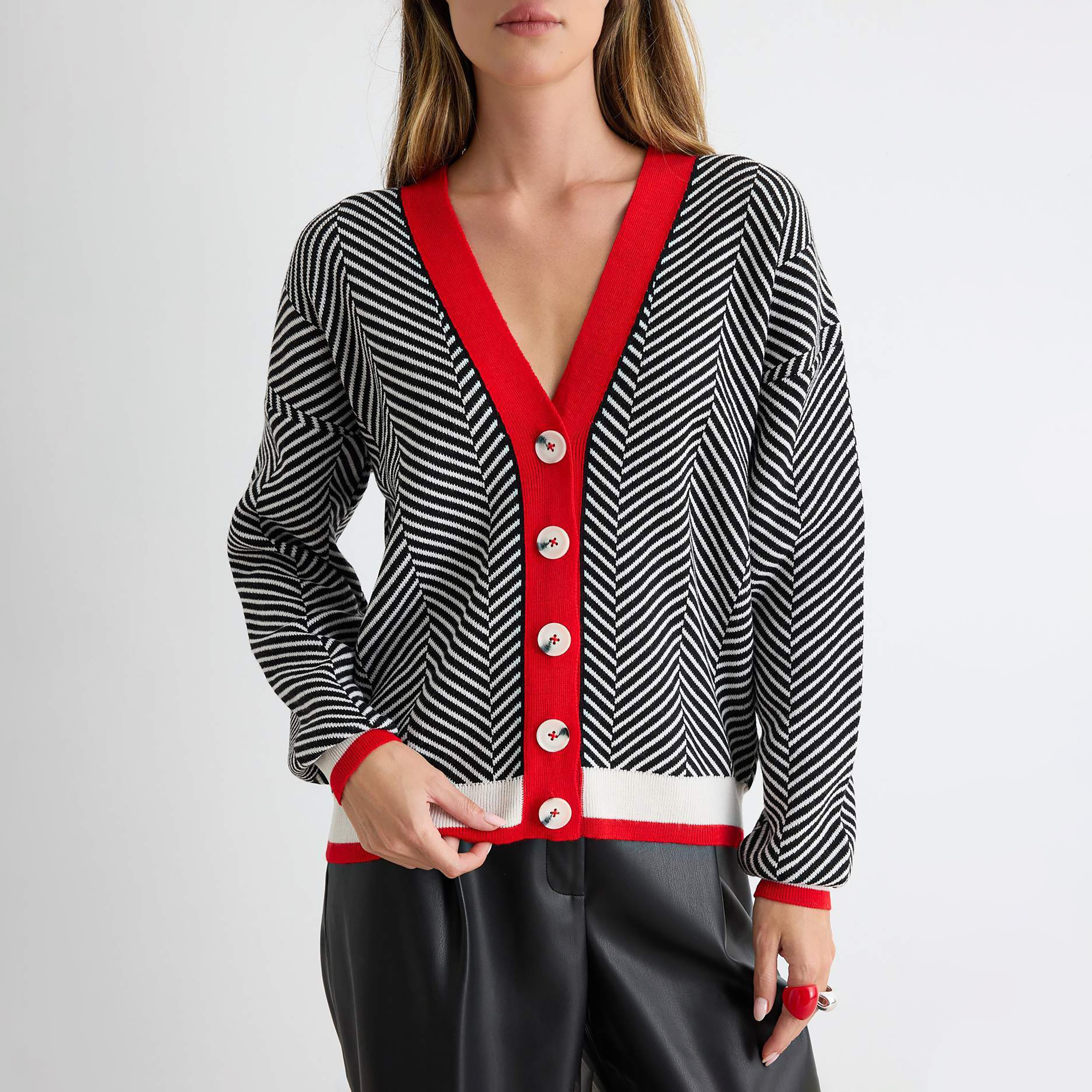 Trendyol Women Striped V-Neck Cardigan-women-winterwear-cardigansandjumpers-cardigans-image-10