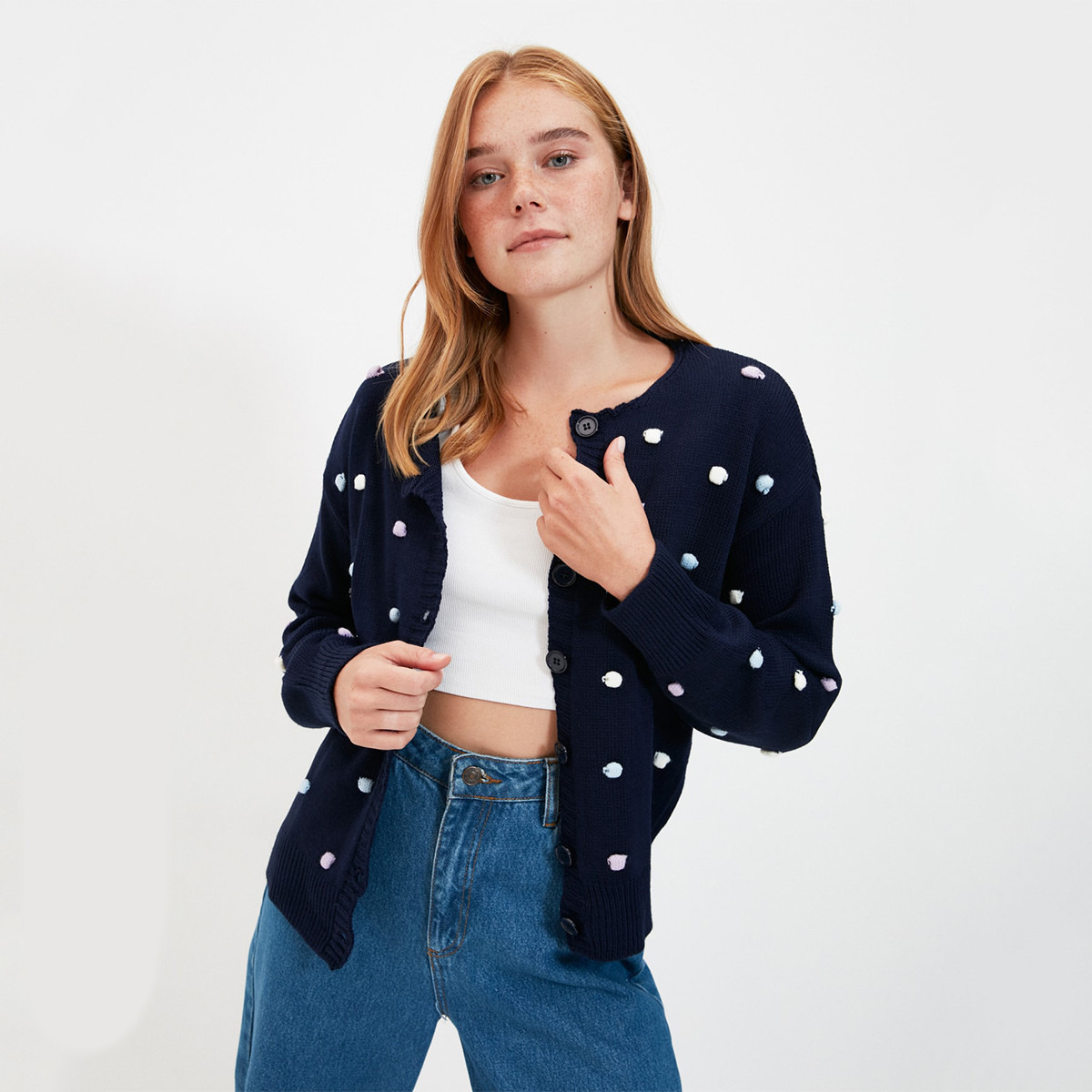 Trendyol Women Pom Pom Button Closure Cardigan-women-winterwear-cardigansandjumpers-cardigans-image-1
