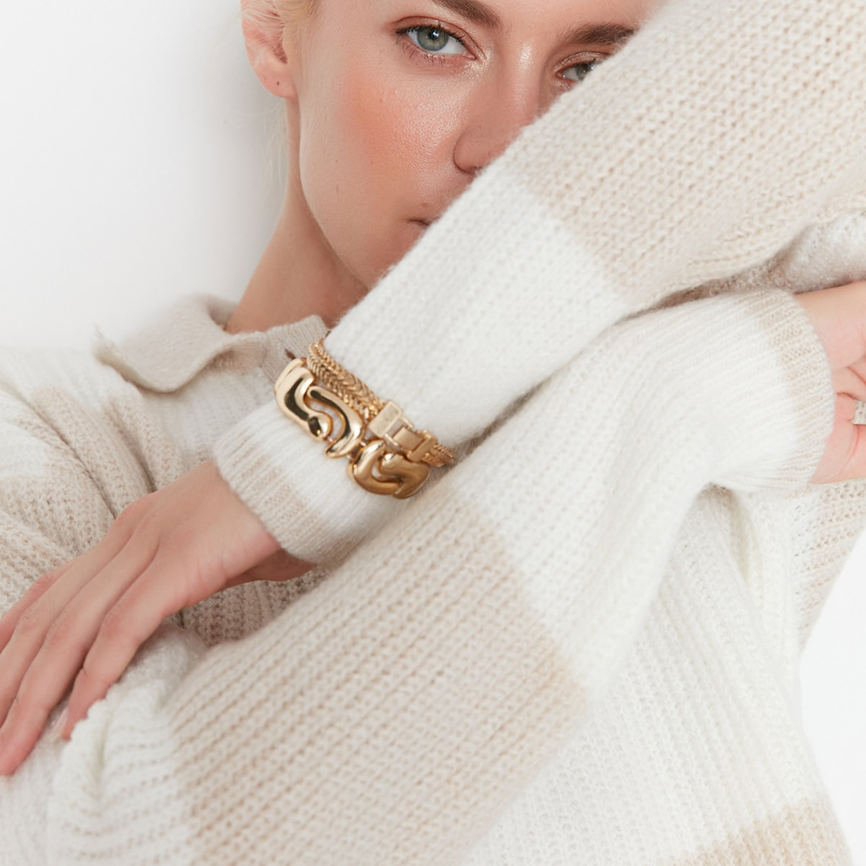 Trendyolmilla Stone Color-Blocked Collared Dropped Sleeves Women's Sweater-women-winterwear-cardigansandjumpers-jumpers-image-3