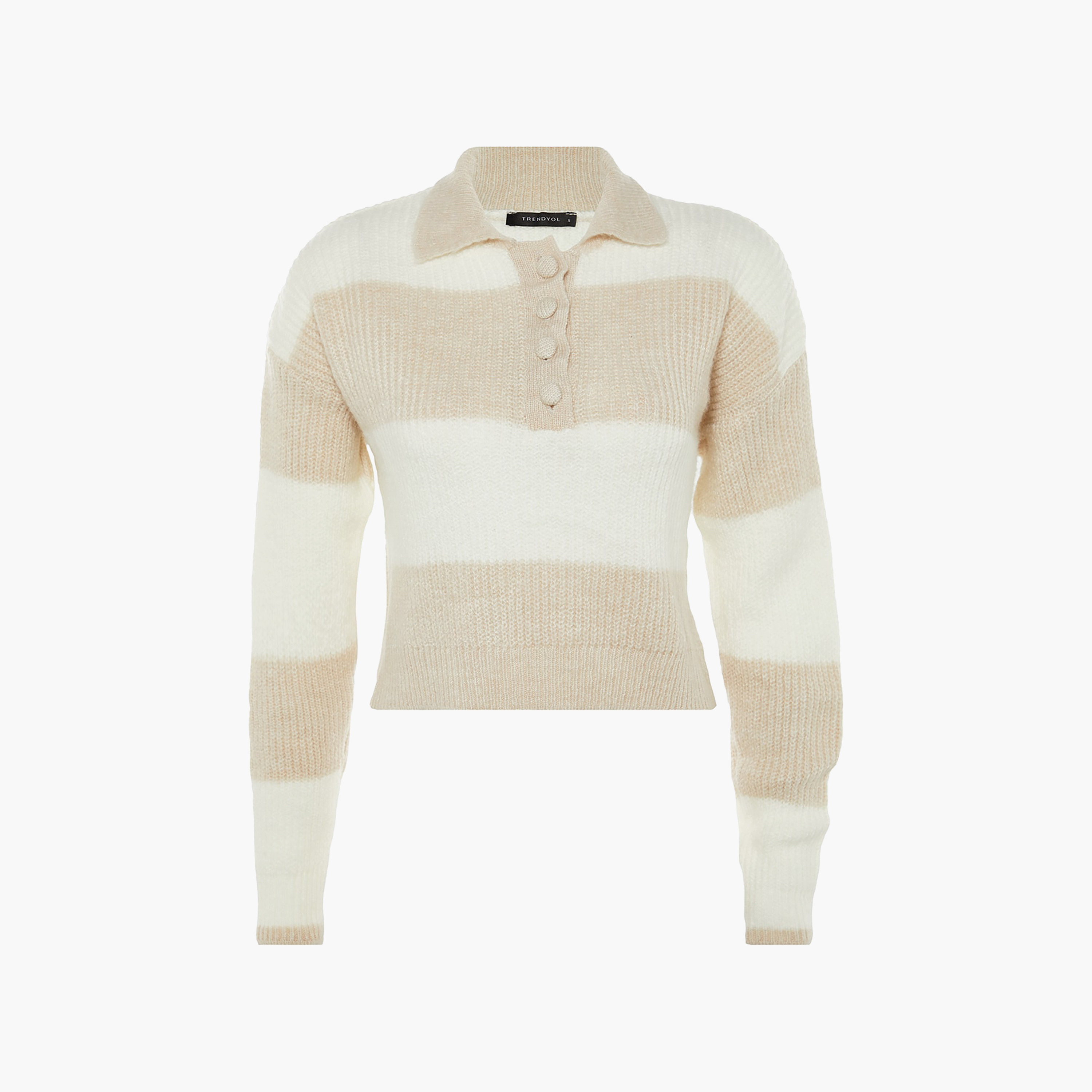 Trendyolmilla Stone Color-Blocked Collared Dropped Sleeves Women's Sweater-women-winterwear-cardigansandjumpers-jumpers-image-5