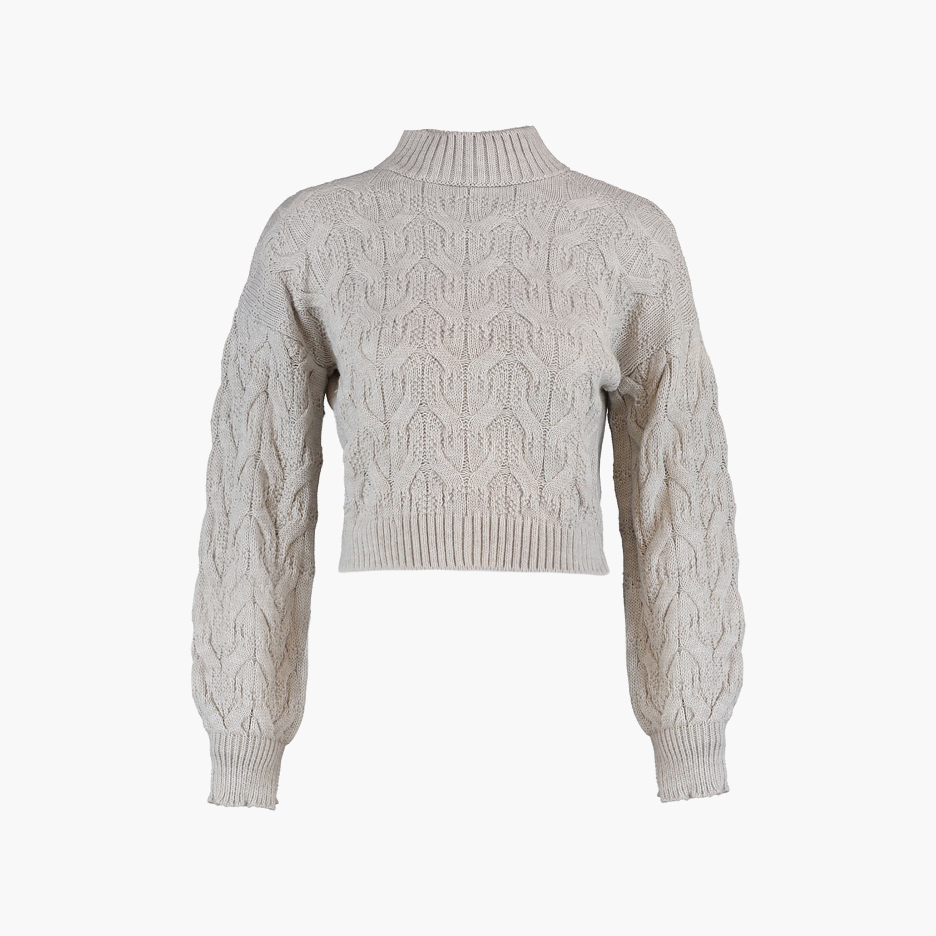 Trendyolmilla Stone Cable Knitted Mock Neck Dropped Sleeves Women's Sweater-women-winterwear-cardigansandjumpers-jumpers-image-4