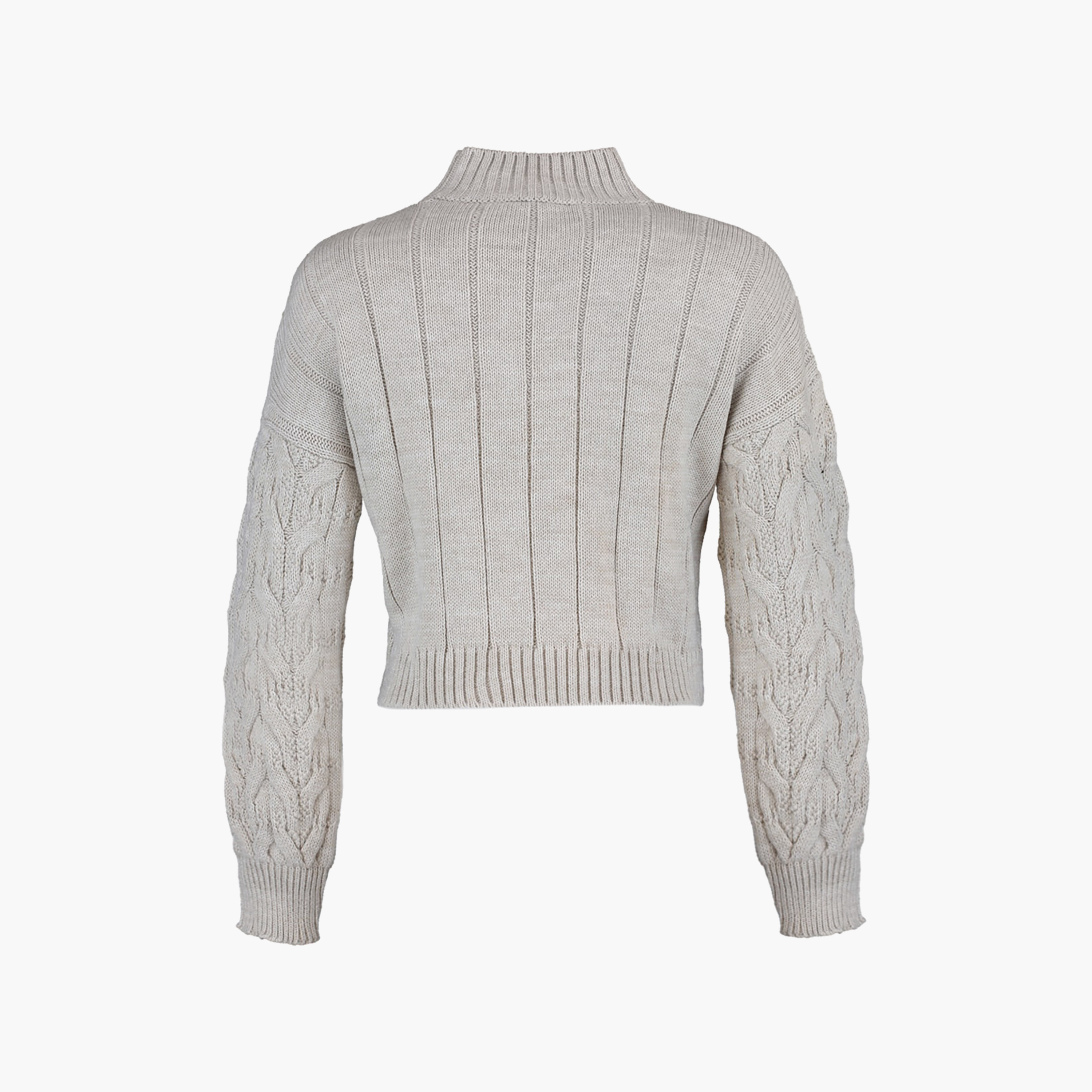 Trendyolmilla Stone Cable Knitted Mock Neck Dropped Sleeves Women's Sweater-women-winterwear-cardigansandjumpers-jumpers-image-5