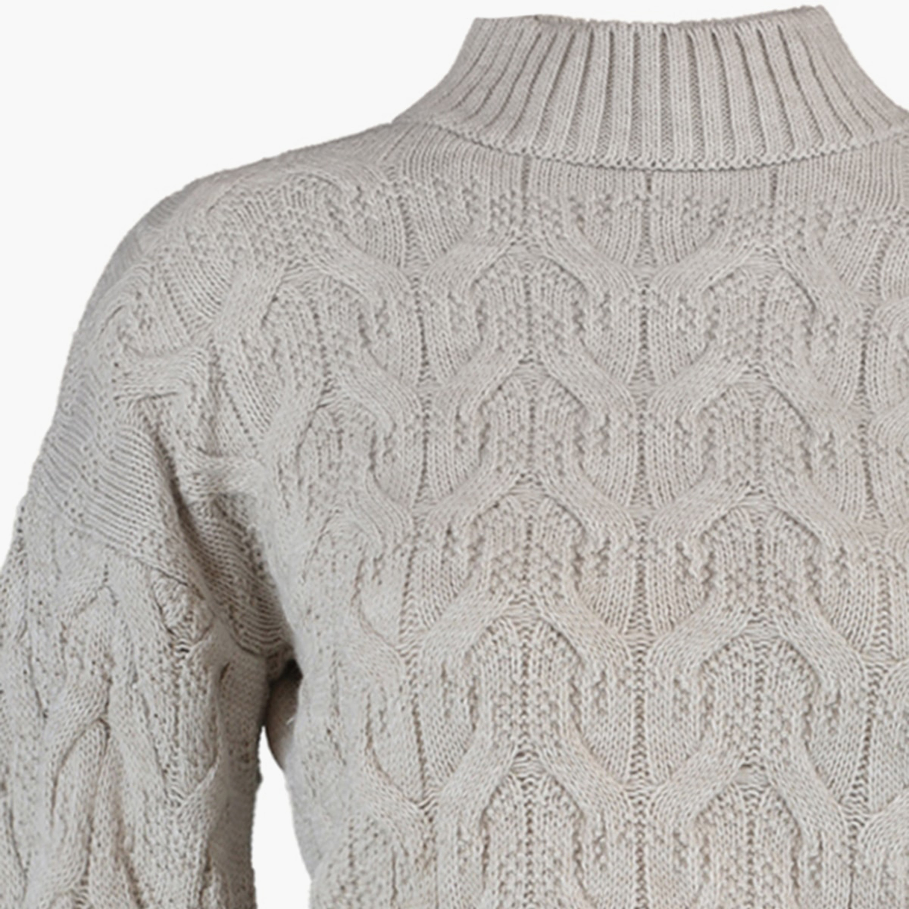 Trendyolmilla Stone Cable Knitted Mock Neck Dropped Sleeves Women's Sweater-women-winterwear-cardigansandjumpers-jumpers-image-6