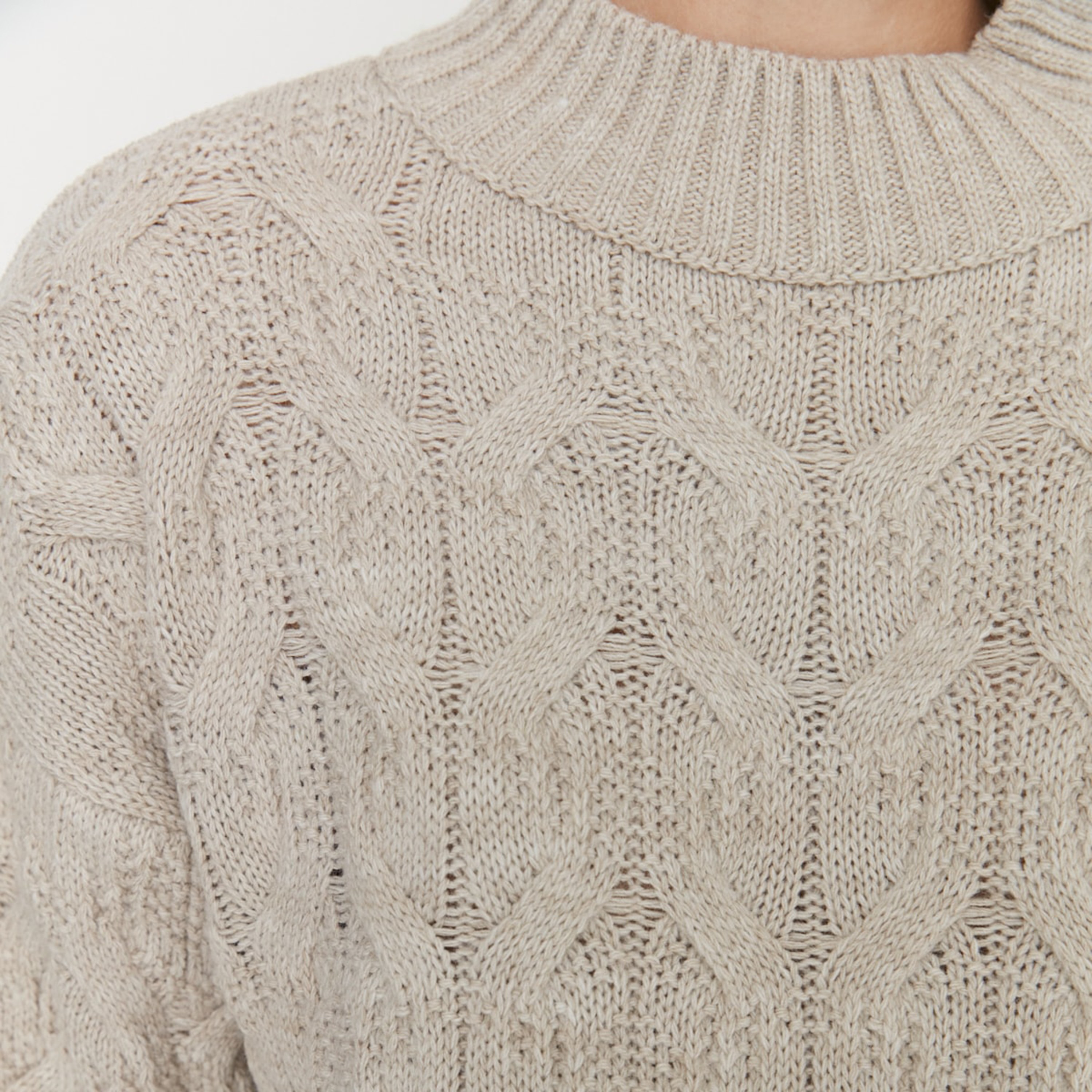 Trendyolmilla Stone Cable Knitted Mock Neck Dropped Sleeves Women's Sweater-women-winterwear-cardigansandjumpers-jumpers-image-7